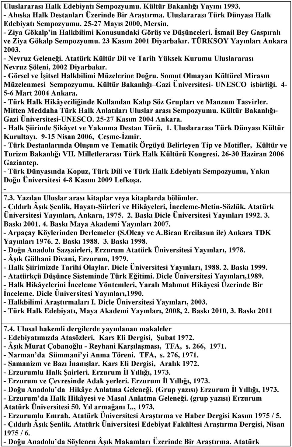 Atatürk Kültür Dil ve Tarih Yüksek Kurumu Uluslararası Nevruz Şöleni, 2002 Diyarbakır. Görsel ve İşitsel Halkbilimi Müzelerine Doğru. Somut Olmayan Kültürel Mirasın Müzelenmesi Sempozyumu.