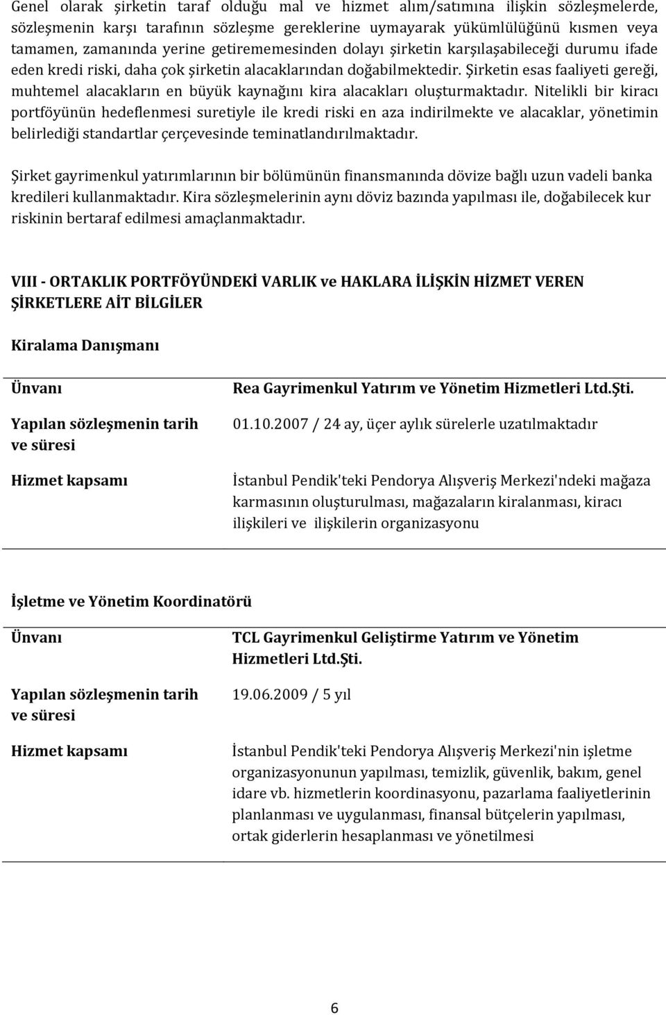 Şirketin esas faaliyeti gereği, muhtemel alacakların en büyük kaynağını kira alacakları oluşturmaktadır.