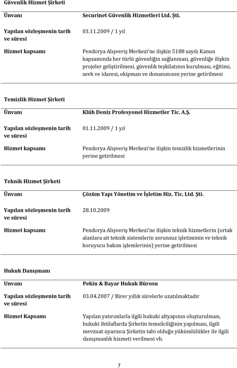 sevk ve idaresi, ekipman ve donanımının yerine getirilmesi Temizlik Hizmet Şirketi Klüh Deniz Profesyonel Hizmetler Tic. A.Ş. 01.11.