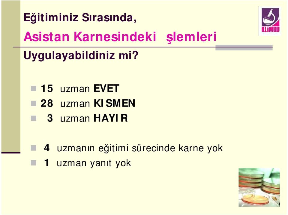 15 uzman EVET 28 uzman KISMEN 3 uzman HAYIR