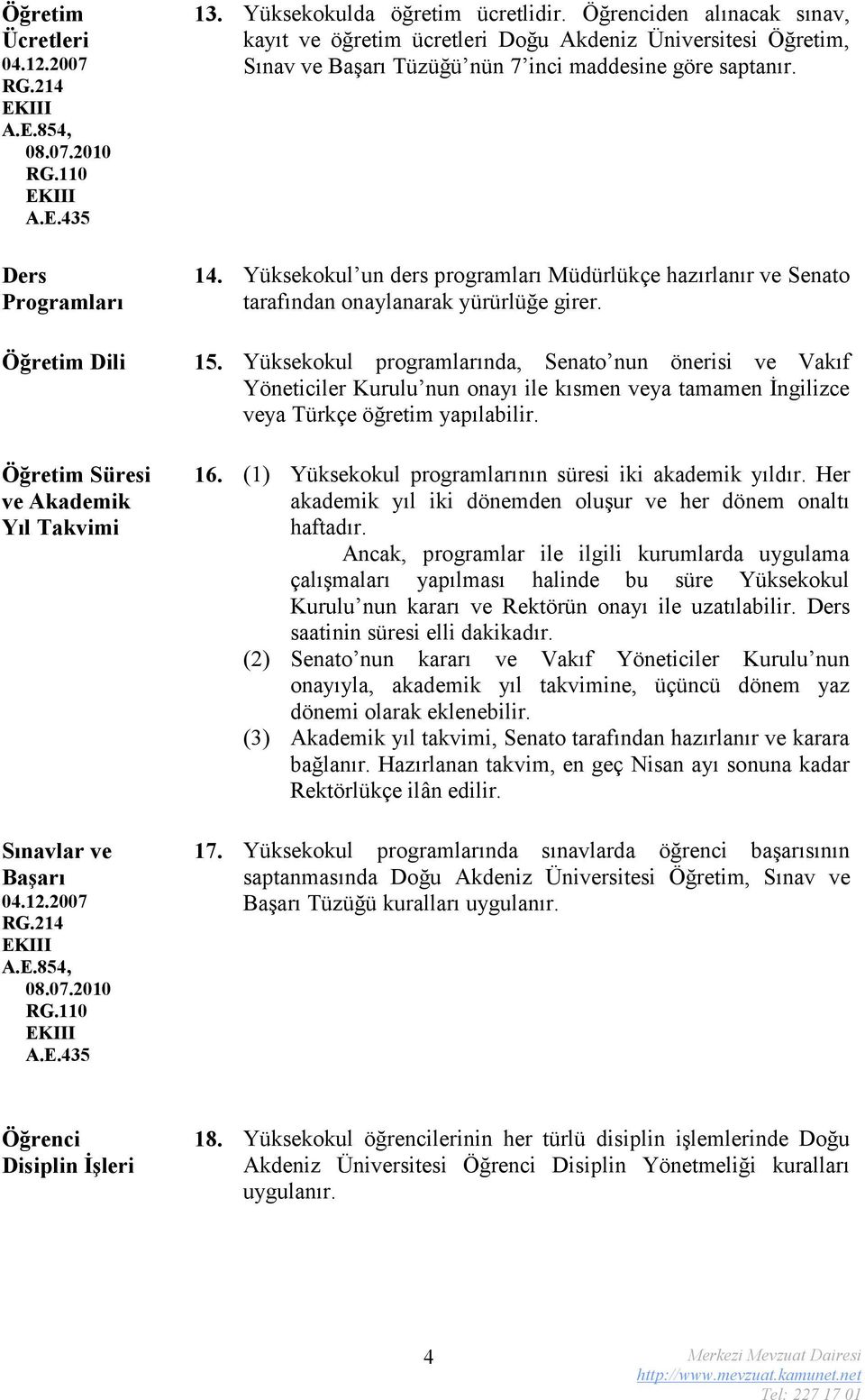 Yüksekokul un ders programları Müdürlükçe hazırlanır ve Senato tarafından onaylanarak yürürlüğe girer. Öğretim Dili 15.