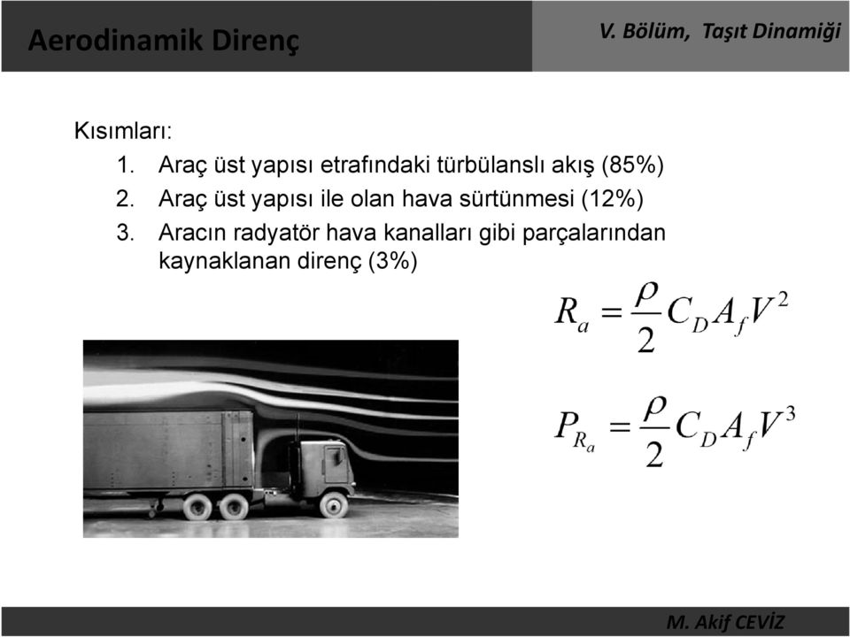 Araç üst yapısı ile olan hava sürtünmesi (12%) 3.