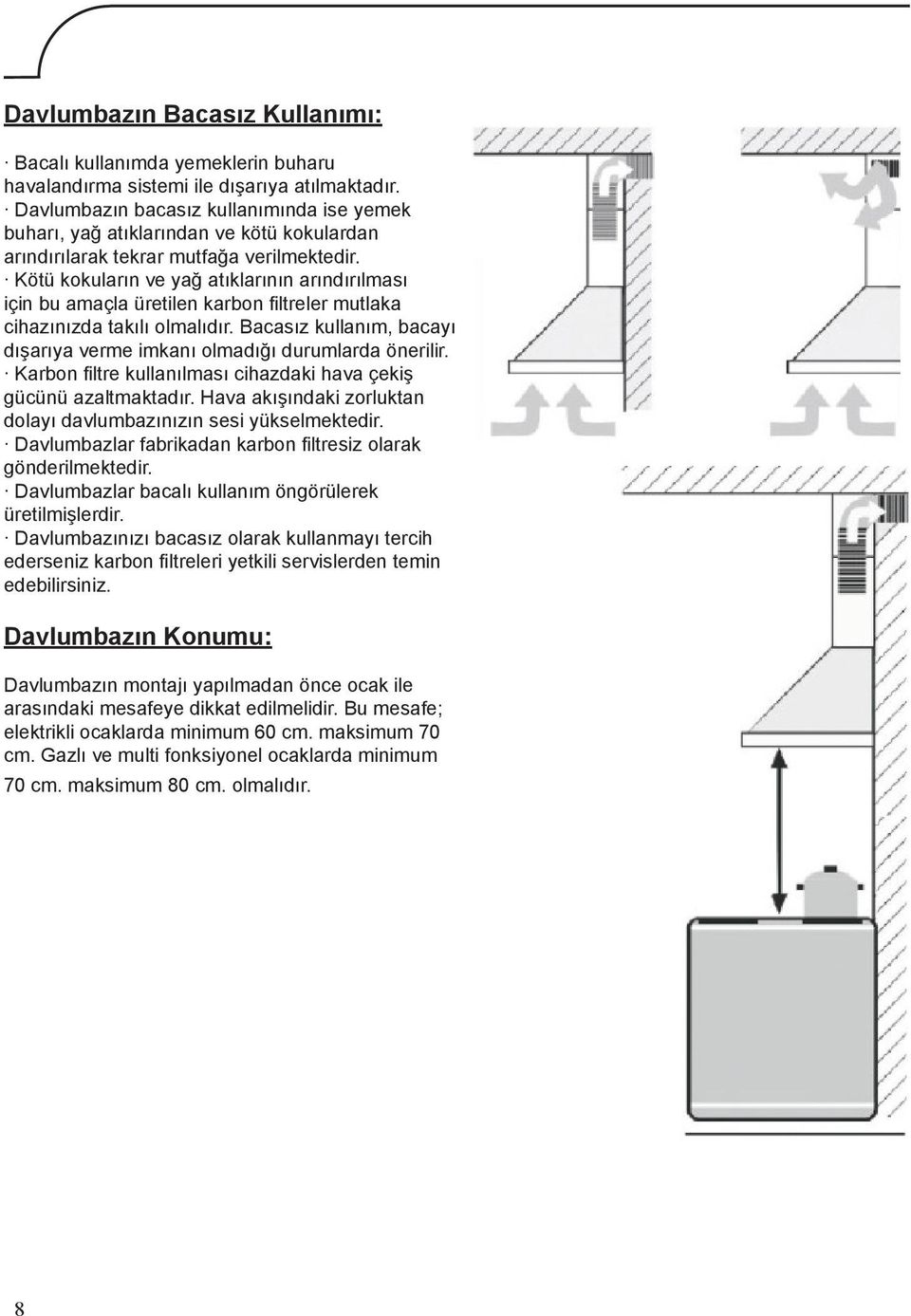 Kötü kokuların ve yağ atıklarının arındırılması için bu amaçla üretilen karbon filtreler mutlaka cihazınızda takılı olmalıdır.