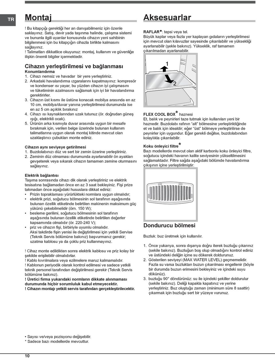 ! Talimatlarý dikkatlice okuyunuz: montaj, kullaným ve güvenliðe iliþkin önemli bilgiler içermektedir. Cihazýn yerleþtirilmesi ve baðlanmasý Konumlandýrma 1.