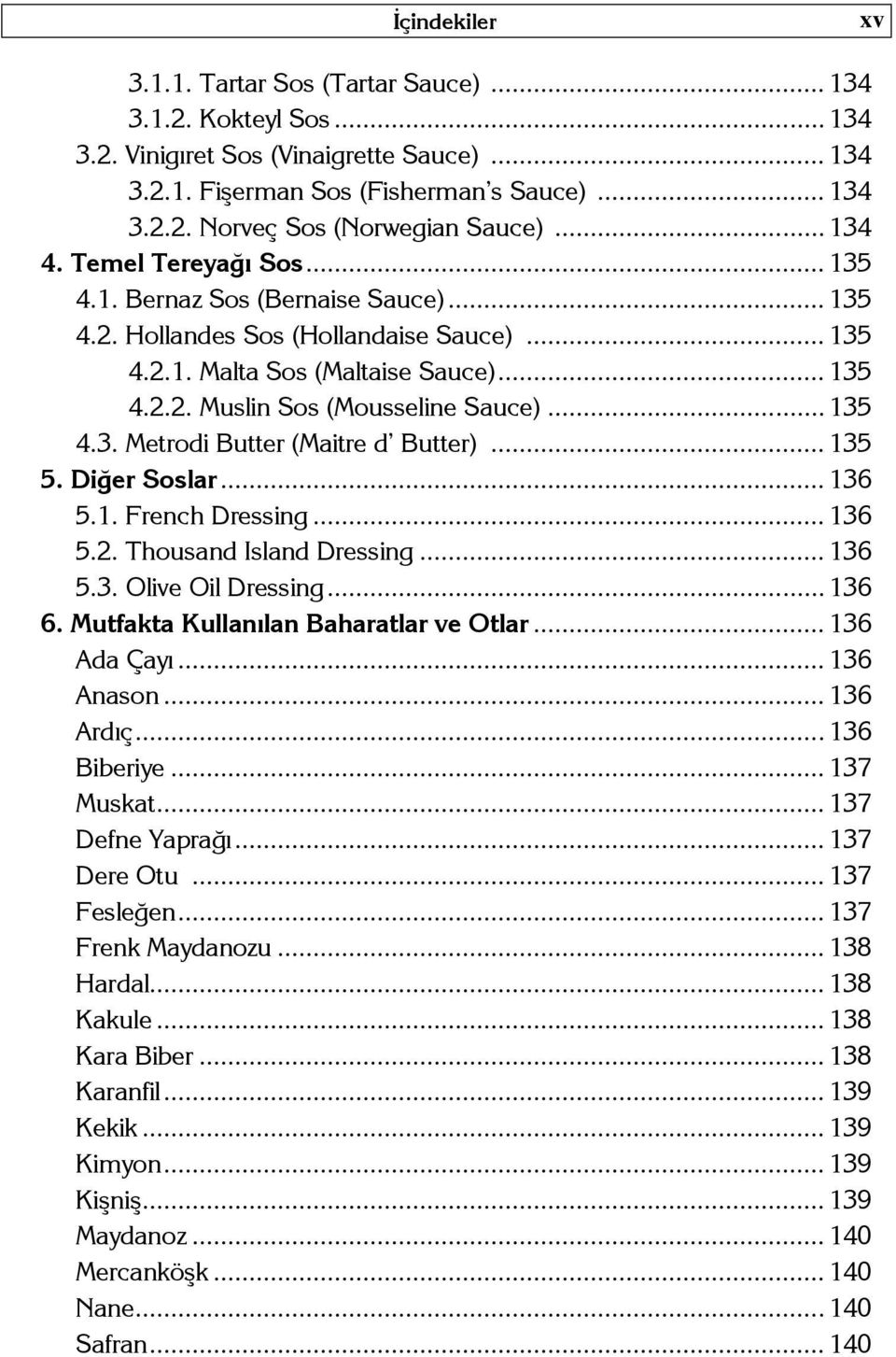 .. 135 4.3. Metrodi Butter (Maitre d Butter)... 135 5. Diğer Soslar... 136 5.1. French Dressing... 136 5.2. Thousand Island Dressing... 136 5.3. Olive Oil Dressing... 136 6.