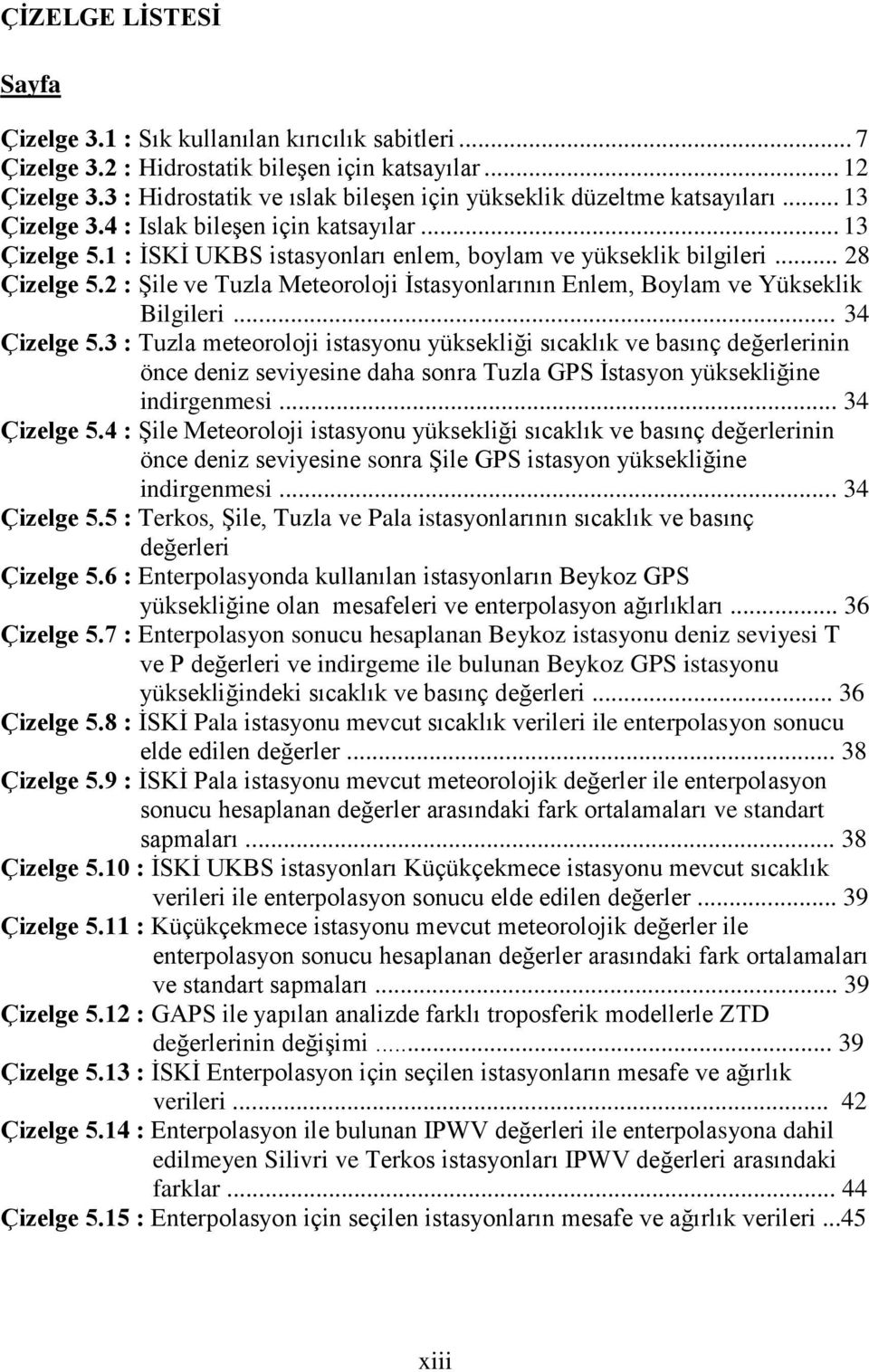 .. 28 Çizelge 5.2 : Şile ve Tuzla Meteoroloji İstasyonlarının Enlem, Boylam ve Yükseklik Bilgileri... 34 Çizelge 5.