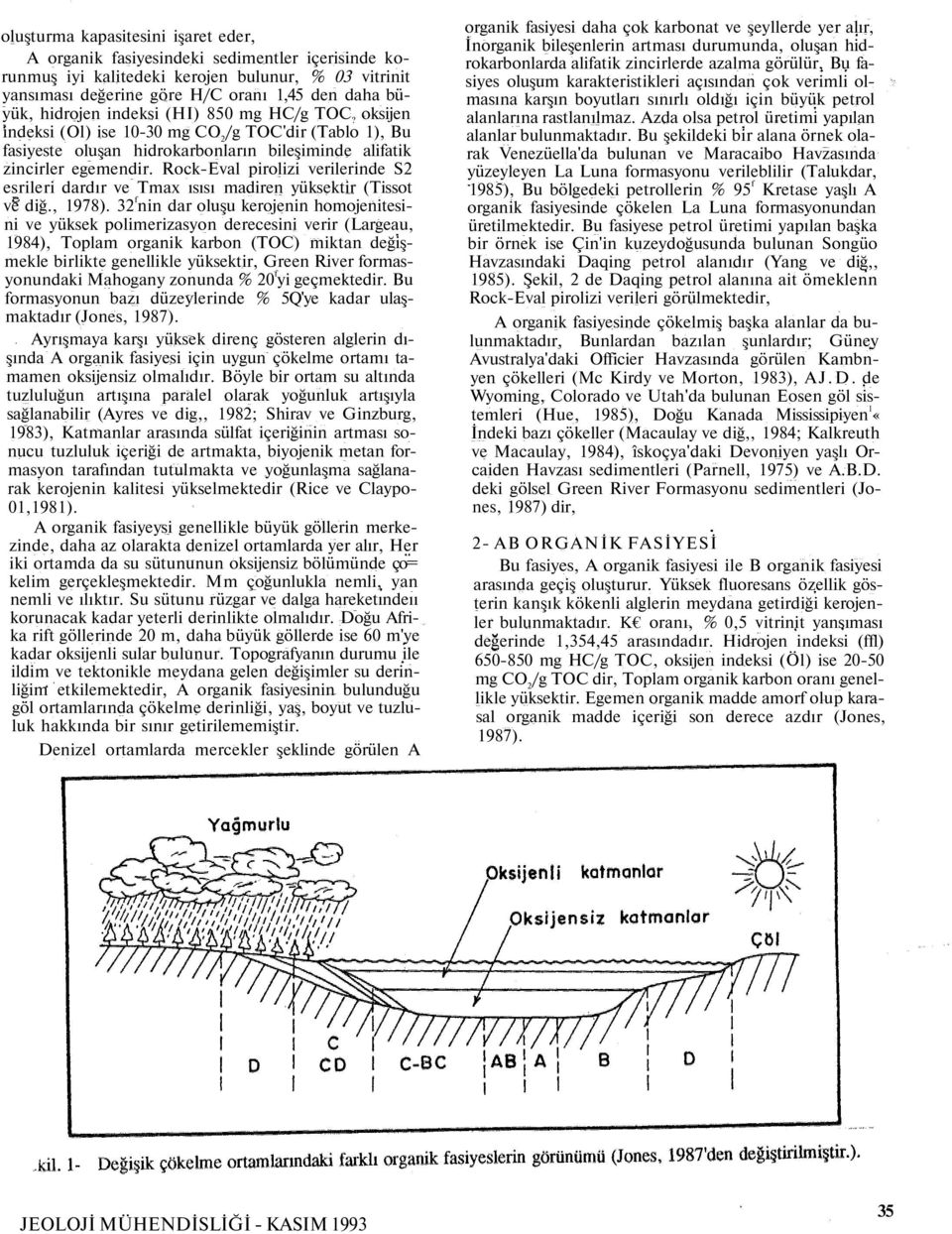 Rock-Eval pirolizi verilerinde S2 esrileri dardır ve Tmax ısısı madiren yüksektir (Tissot ve diğ., 1978).