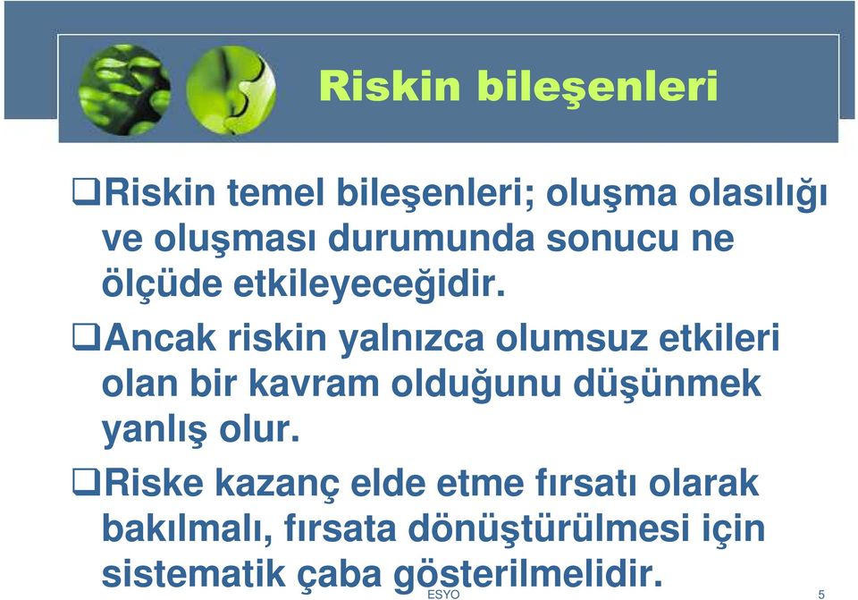 Ancak riskin yalnızca olumsuz etkileri olan bir kavram olduğunu düşünmek yanlış