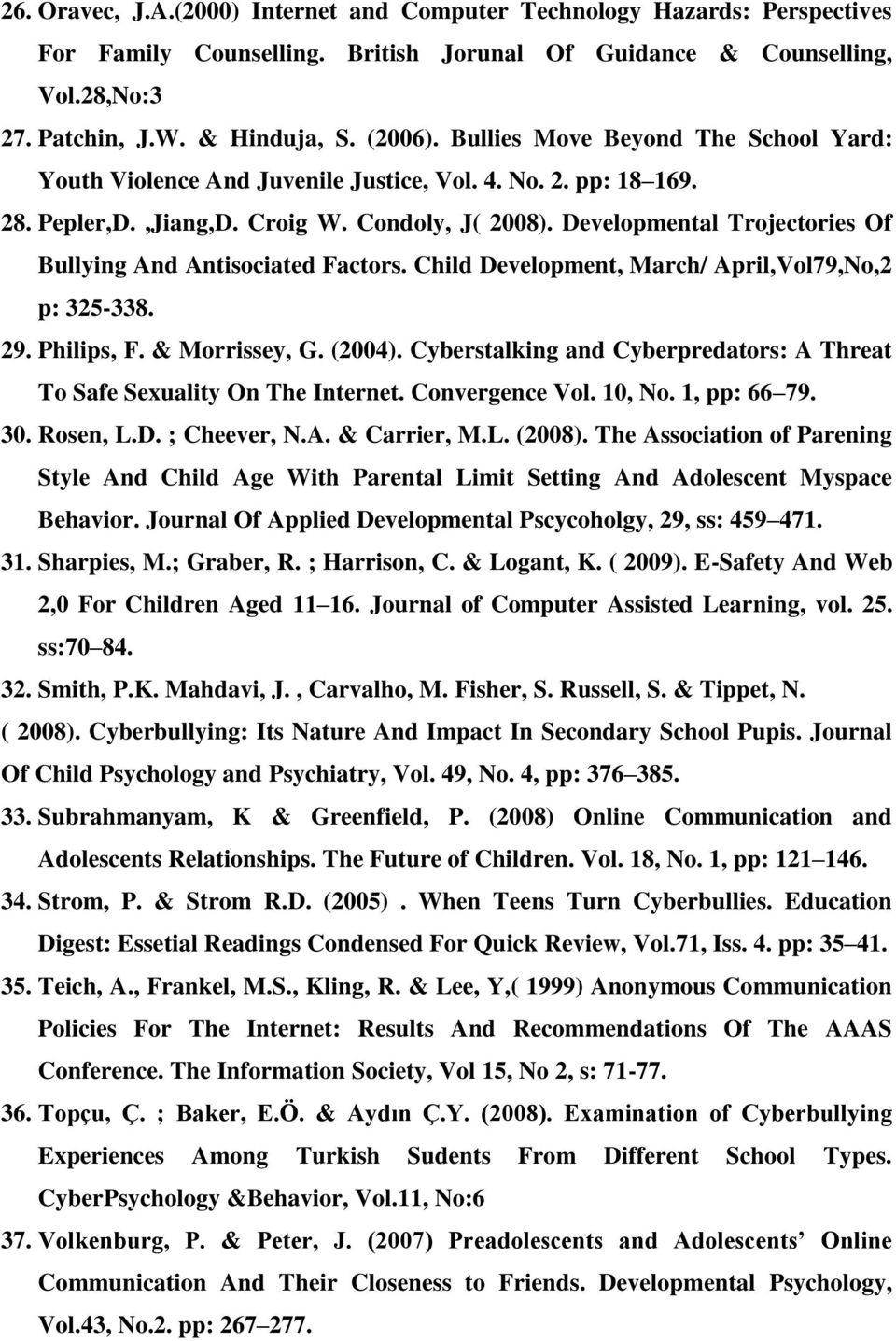 Developmental Trojectories Of Bullying And Antisociated Factors. Child Development, March/ April,Vol79,No,2 p: 325-338. 29. Philips, F. & Morrissey, G. (2004).