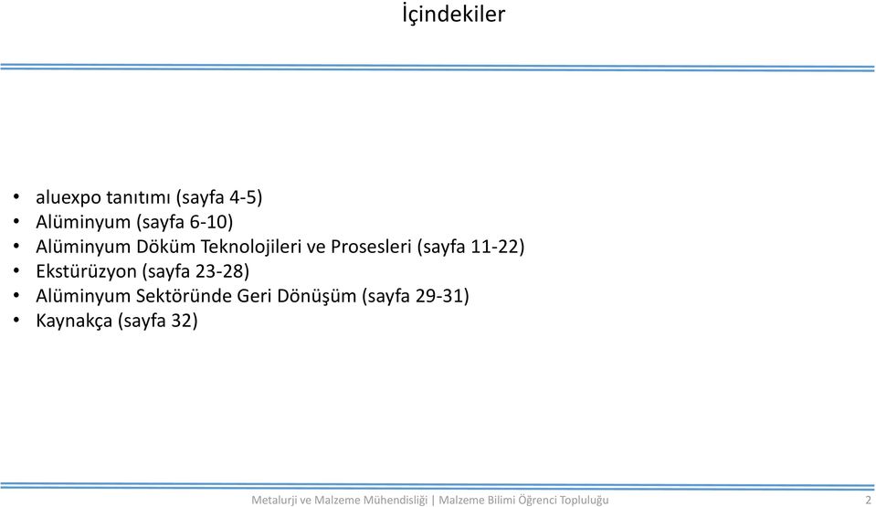 Prosesleri (sayfa 11-22) Ekstürüzyon (sayfa 23-28)