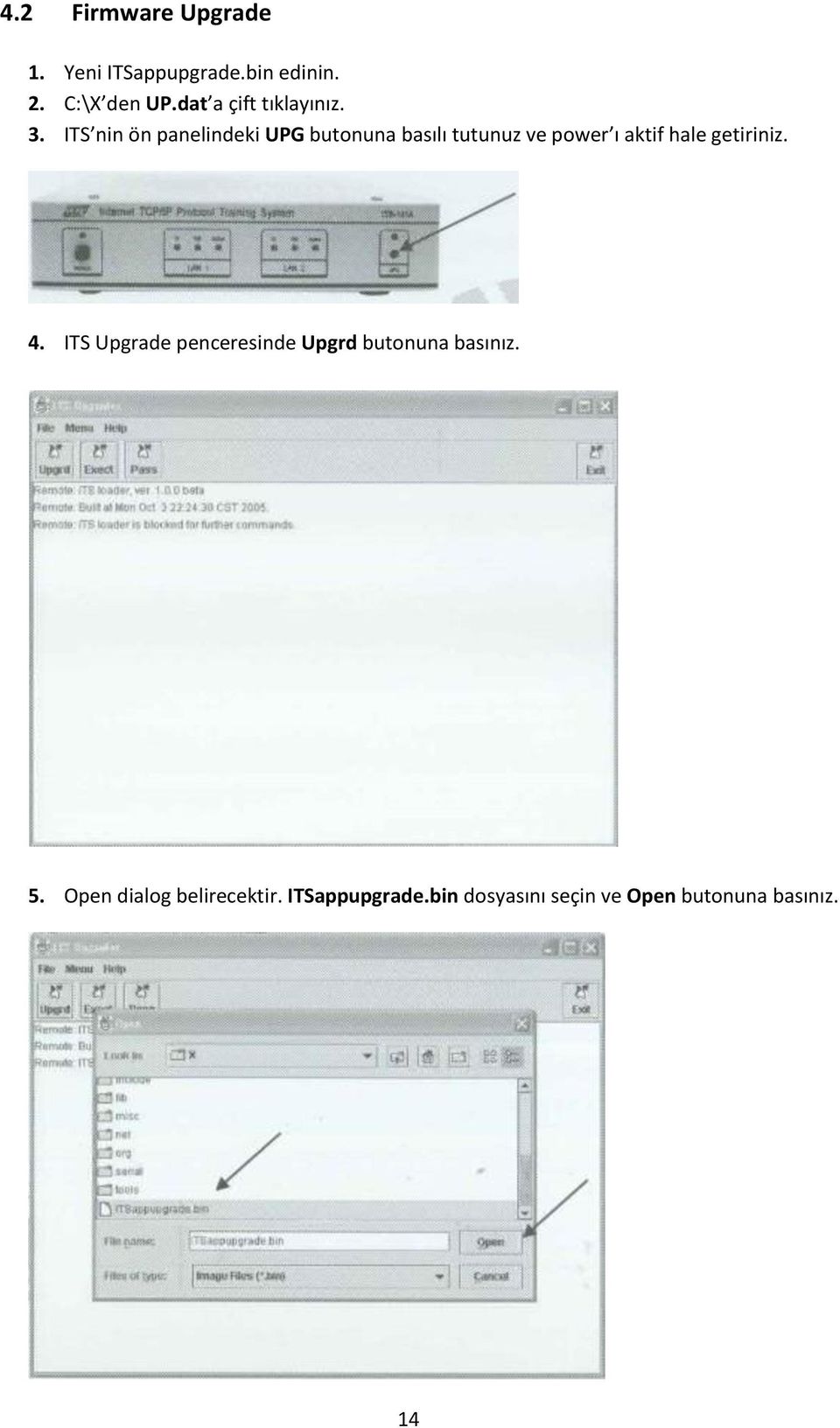 ITS nin ön panelindeki UPG butonuna basılı tutunuz ve power ı aktif hale