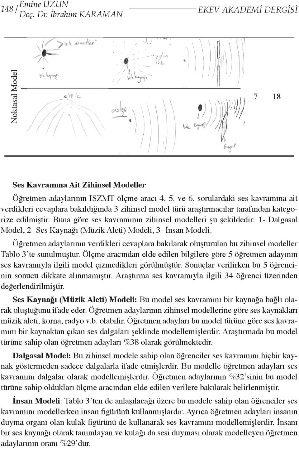 Buna göre ses kavramının zihinsel modelleri şu şekildedir: 1- Dalgasal Model, 2- Ses Kaynağı (Müzik Aleti) Modeli, 3- İnsan Modeli.