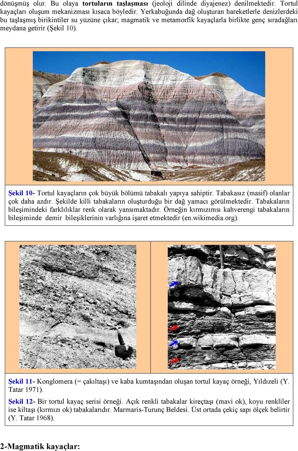 ġekil 10- Tortul kayaçların çok büyük bölümü tabakalı yapıya sahiptir. Tabakasız (masif) olanlar çok daha azdır. Şekilde killi tabakaların oluşturduğu bir dağ yamacı görülmektedir.