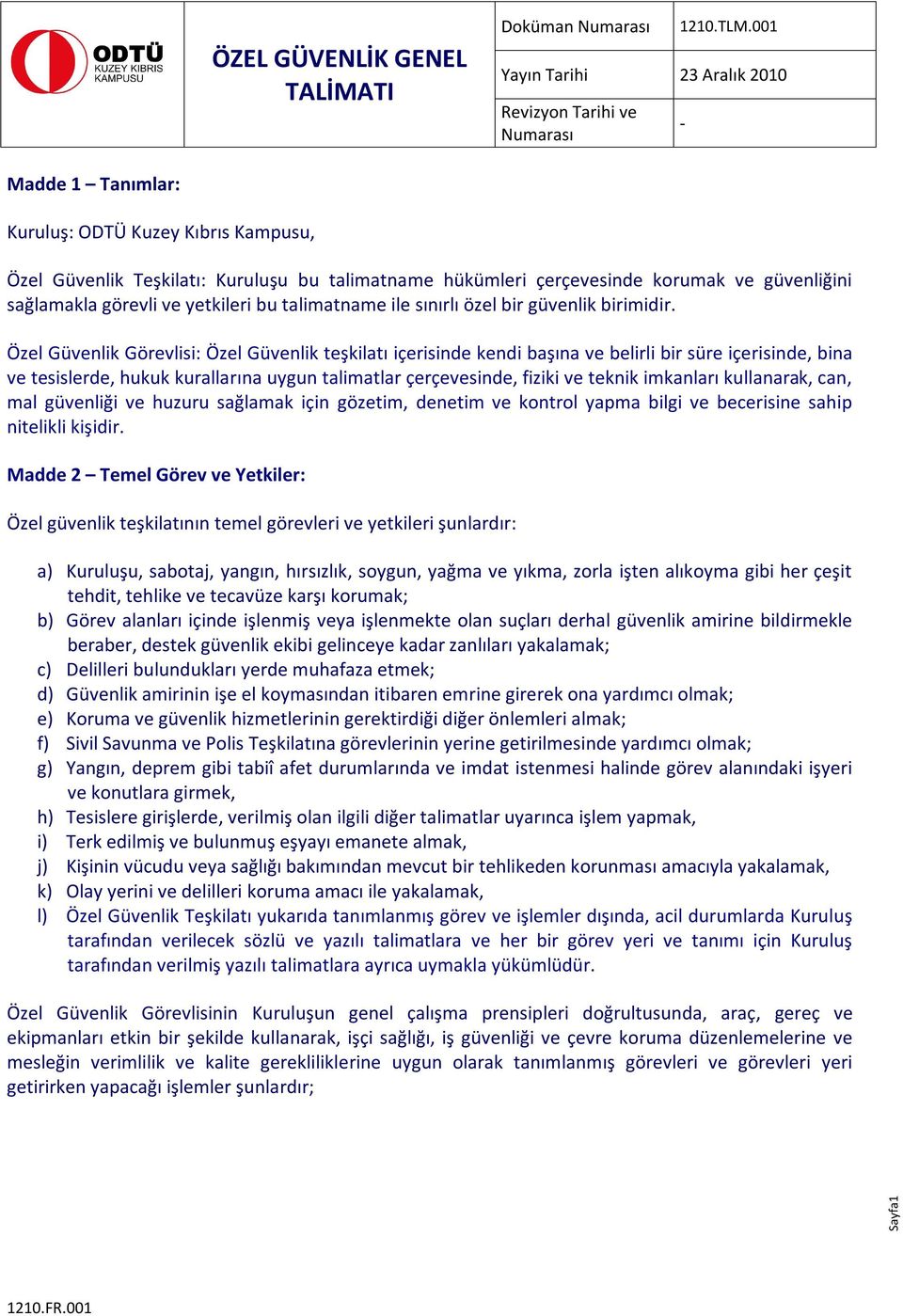 ÖZEL GÜVENLİK GENEL TALİMATI - PDF Ücretsiz indirin