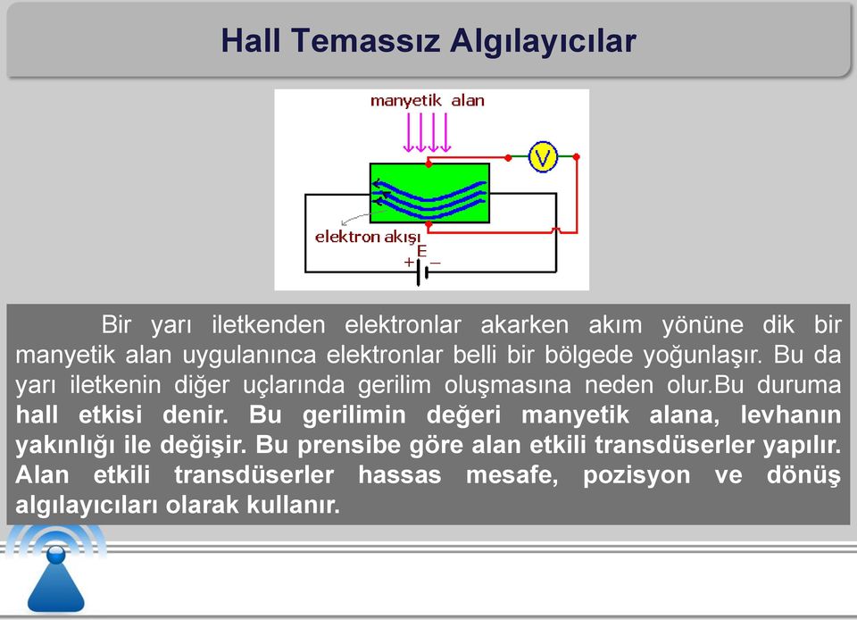 bu duruma hall etkisi denir. Bu gerilimin değeri manyetik alana, levhanın yakınlığı ile değişir.