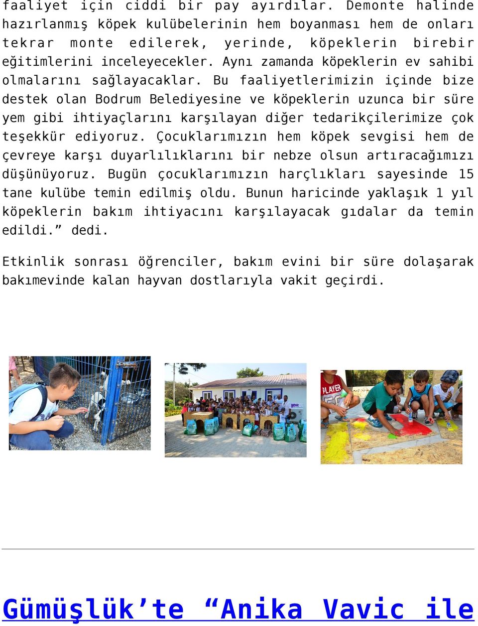 Bu faaliyetlerimizin içinde bize destek olan Bodrum Belediyesine ve köpeklerin uzunca bir süre yem gibi ihtiyaçlarını karşılayan diğer tedarikçilerimize çok teşekkür ediyoruz.