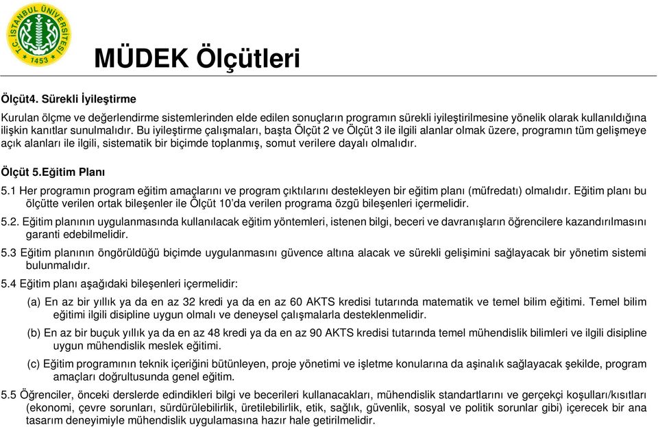 Bu iyileştirme çalışmaları, başta Ölçüt 2 ve Ölçüt 3 ile ilgili alanlar olmak üzere, programın tüm gelişmeye açık alanları ile ilgili, sistematik bir biçimde toplanmış, somut verilere dayalı