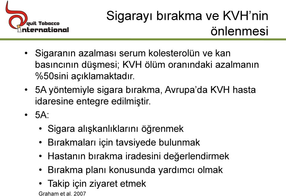 5A yöntemiyle sigara bırakma, Avrupa da KVH hasta idaresine entegre edilmiştir.