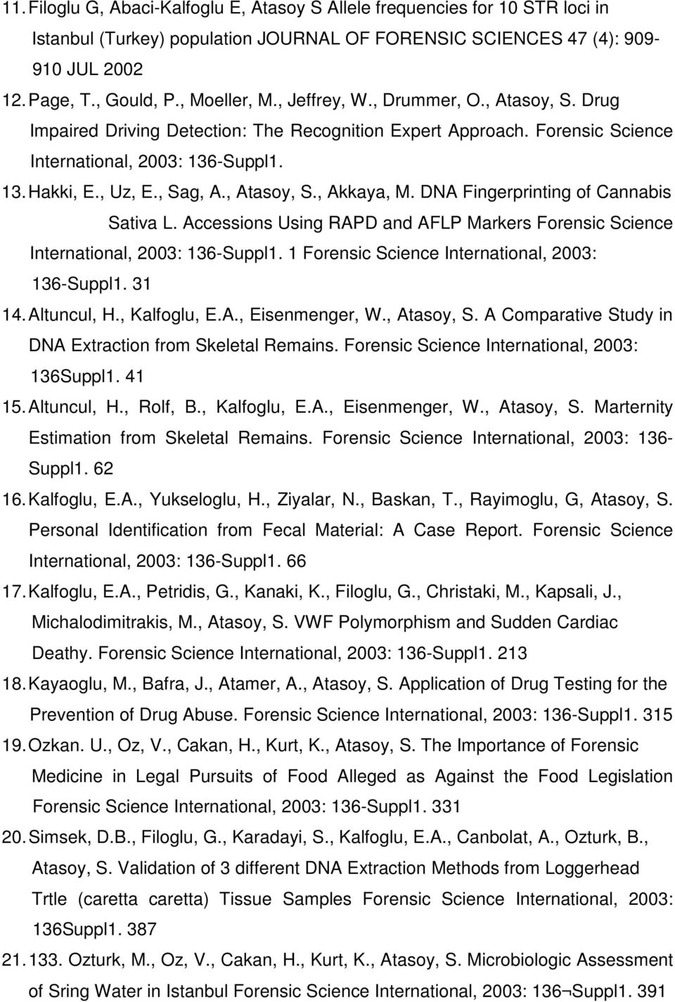 DNA Fingerprinting of Cannabis Sativa L. Accessions Using RAPD and AFLP Markers Forensic Science International, 2003: 136-Suppl1. 1 Forensic Science International, 2003: 136-Suppl1. 31 14.
