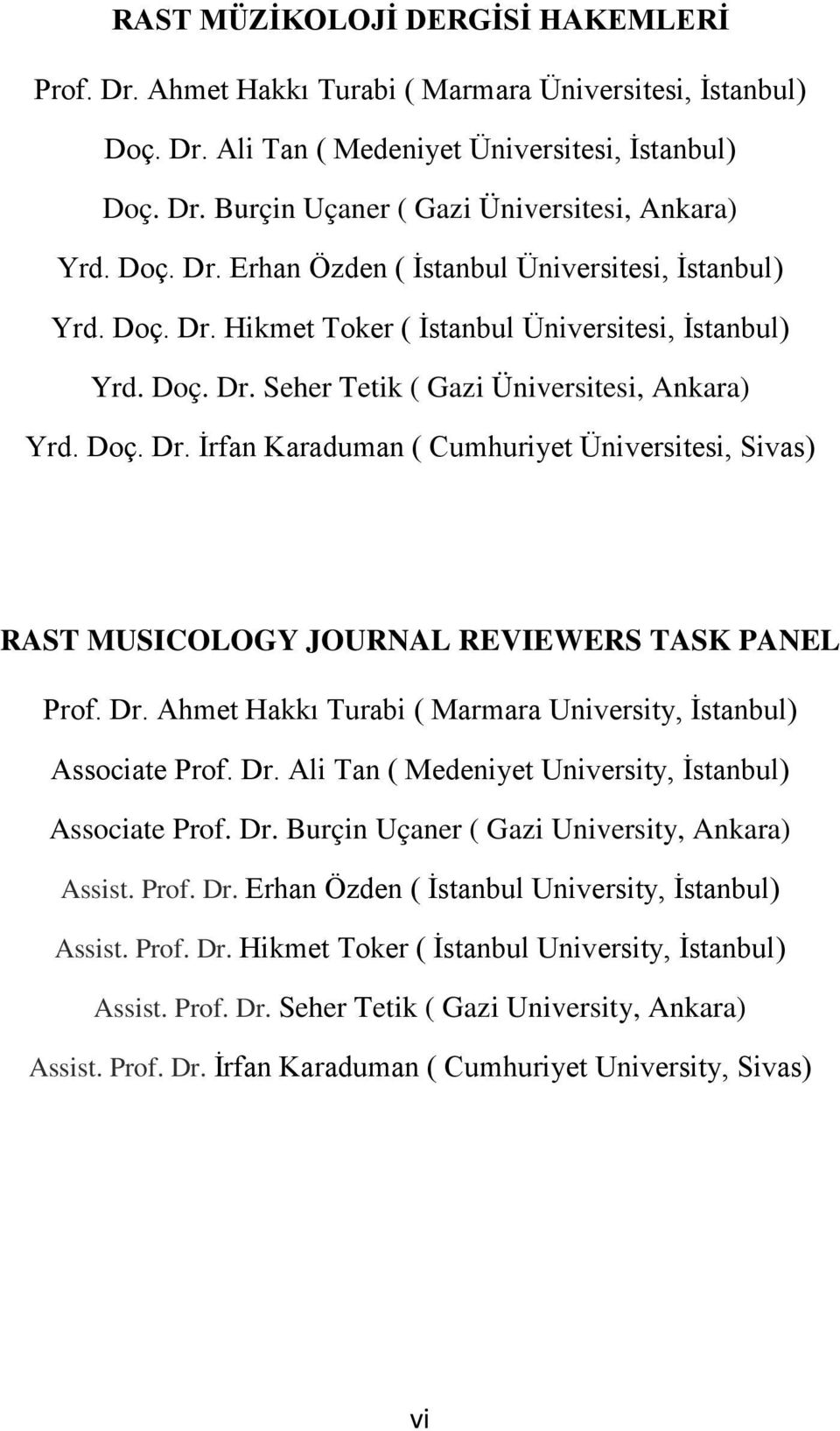 Dr. Ahmet Hakkı Turabi ( Marmara University, İstanbul) Associate Prof. Dr. Ali Tan ( Medeniyet University, İstanbul) Associate Prof. Dr. Burçin Uçaner ( Gazi University, Ankara) Assist. Prof. Dr. Erhan Özden ( İstanbul University, İstanbul) Assist.