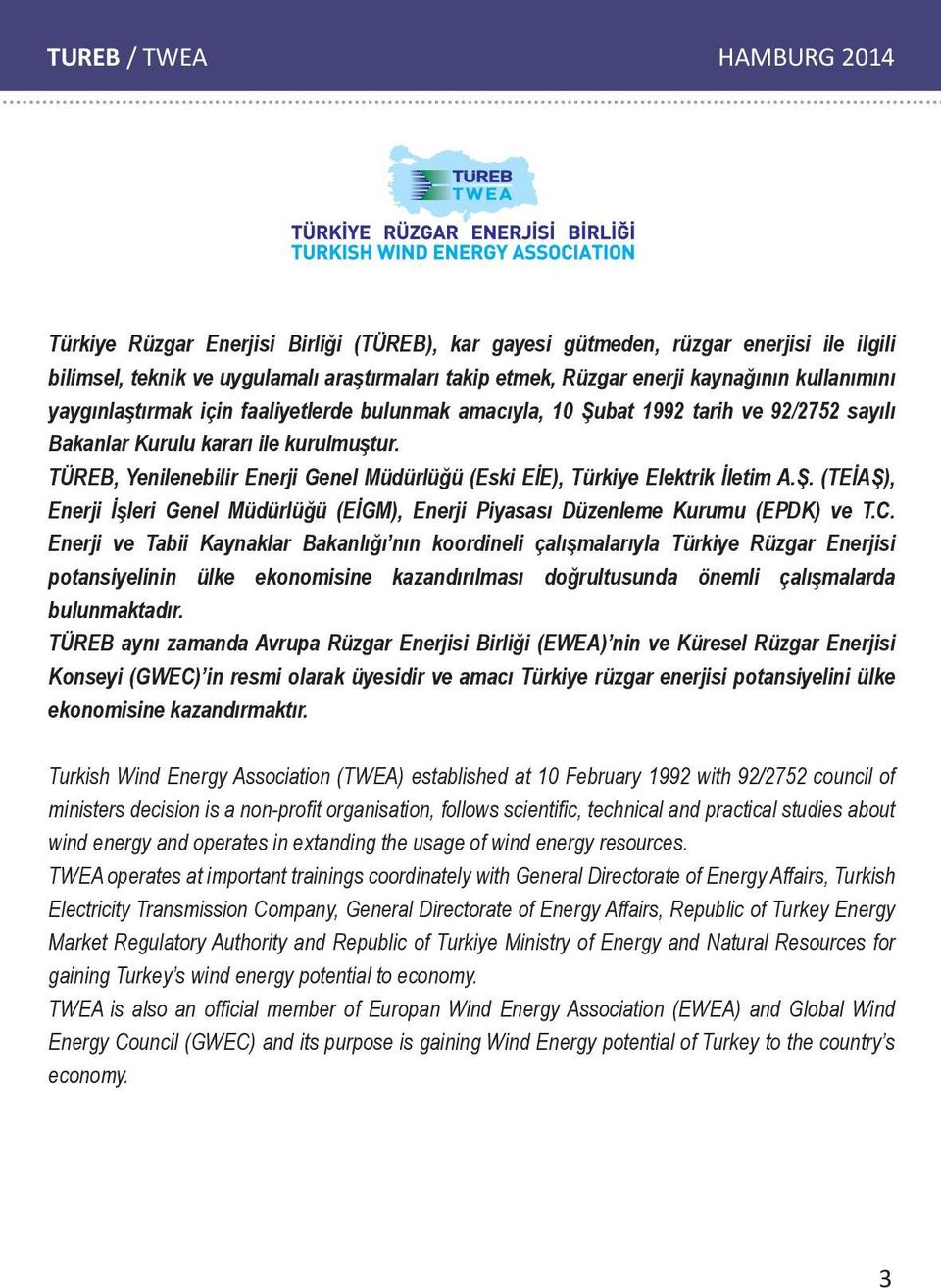 TÜREB, Yenilenebilir Enerji Genel Müdürlüğü (Eski EİE), Türkiye Elektrik İletim A.Ş. (TEİAŞ), Enerji İşleri Genel Müdürlüğü (EİGM), Enerji Piyasası Düzenleme Kurumu (EPDK) ve T.C.