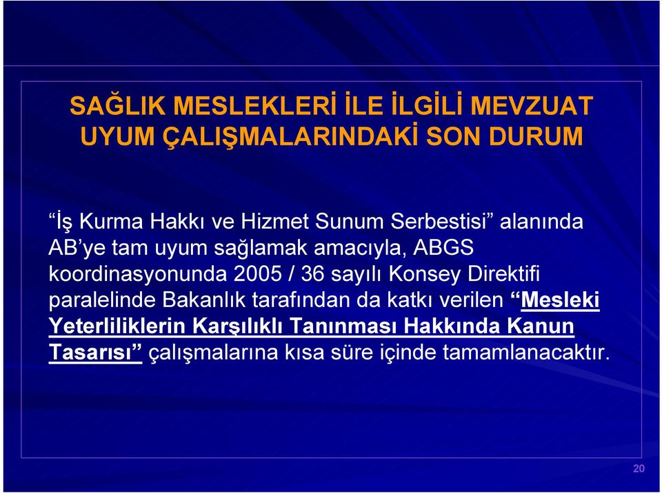 sayılı Konsey Direktifi paralelinde Bakanlık tarafından da katkı verilen Mesleki