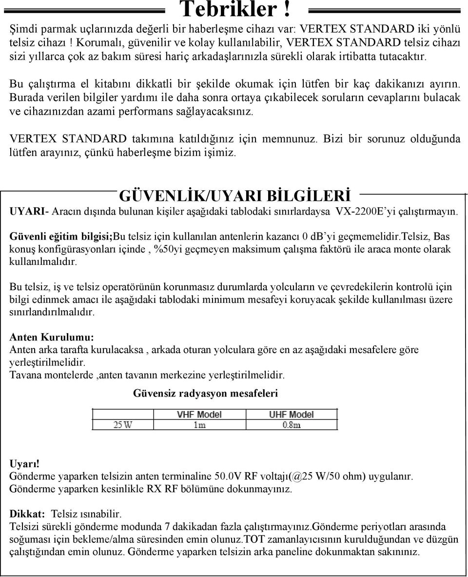 Bu çalıştırma el kitabını dikkatli bir şekilde okumak için lütfen bir kaç dakikanızı ayırın.