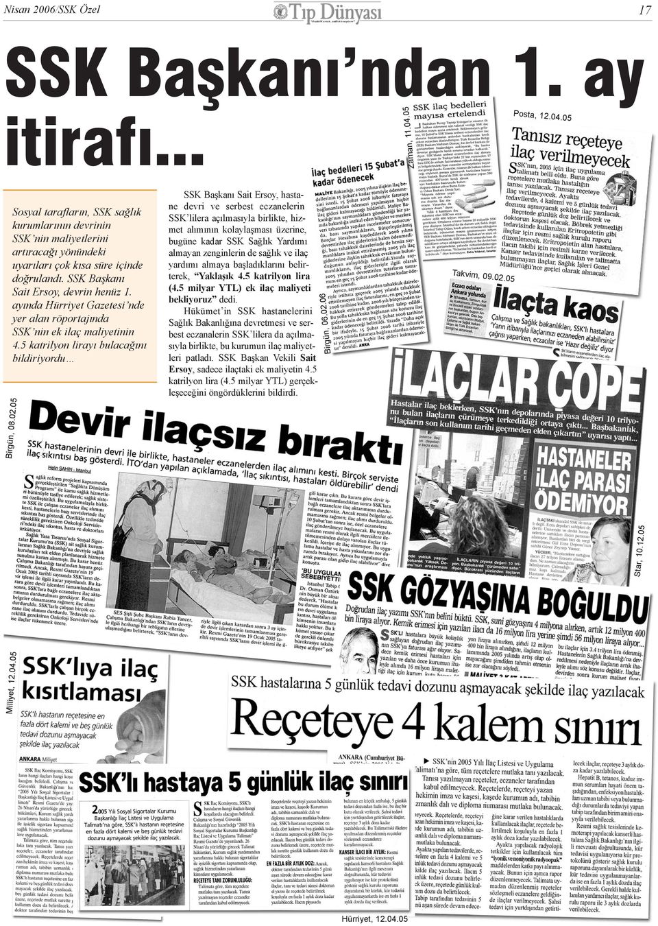 ayýnda Hürriyet Gazetesi nde yer alan röportajýnda SSK nin ek ilaç maliyetinin 4.