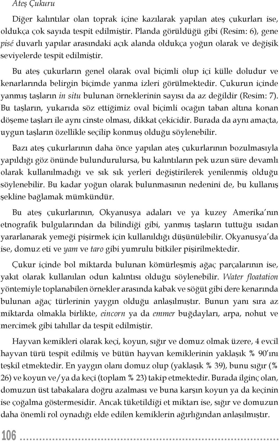 Bu ateş çukurların genel olarak oval biçimli olup içi külle doludur ve kenarlarında belirgin biçimde yanma izleri görülmektedir.