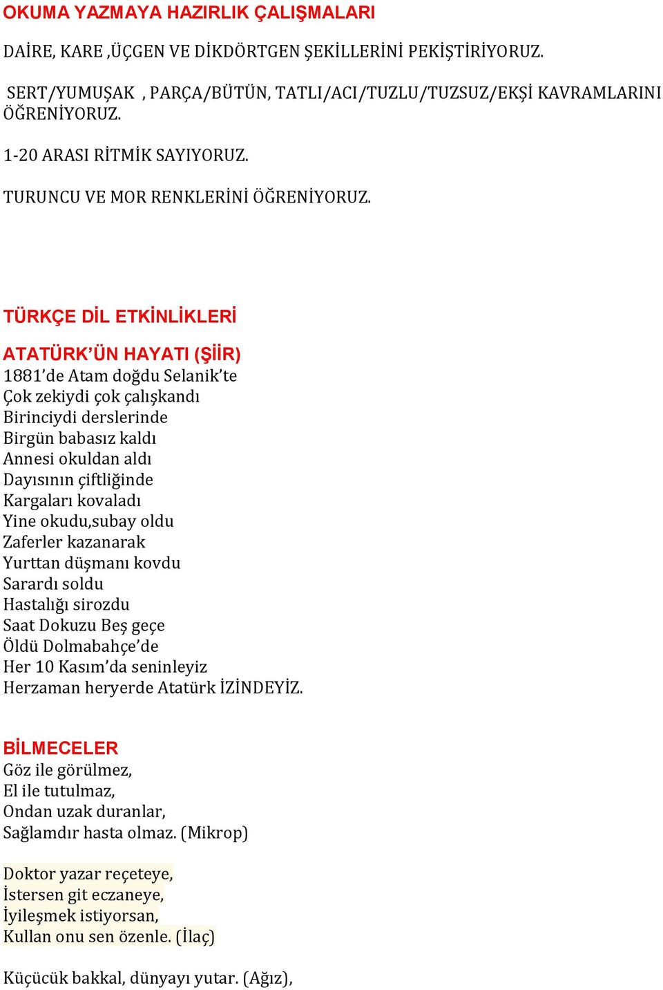 TÜRKÇE DİL ETKİNLİKLERİ ATATÜRK ÜN HAYATI (ŞİİR) 1881 de Atam doğdu Selanik te Çok zekiydi çok çalışkandı Birinciydi derslerinde Birgün babasız kaldı Annesi okuldan aldı Dayısının çiftliğinde