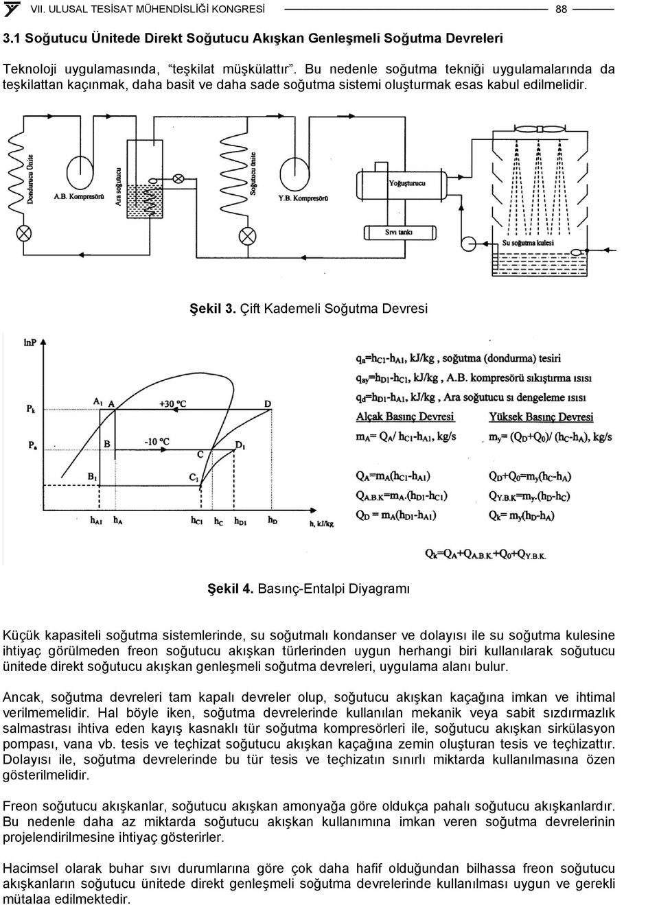 Basınç-Entalpi Diyagramı Küçük kapasiteli soğutma sistemlerinde, su soğutmalı kondanser ve dolayısı ile su soğutma kulesine ihtiyaç görülmeden freon soğutucu akışkan türlerinden uygun herhangi biri