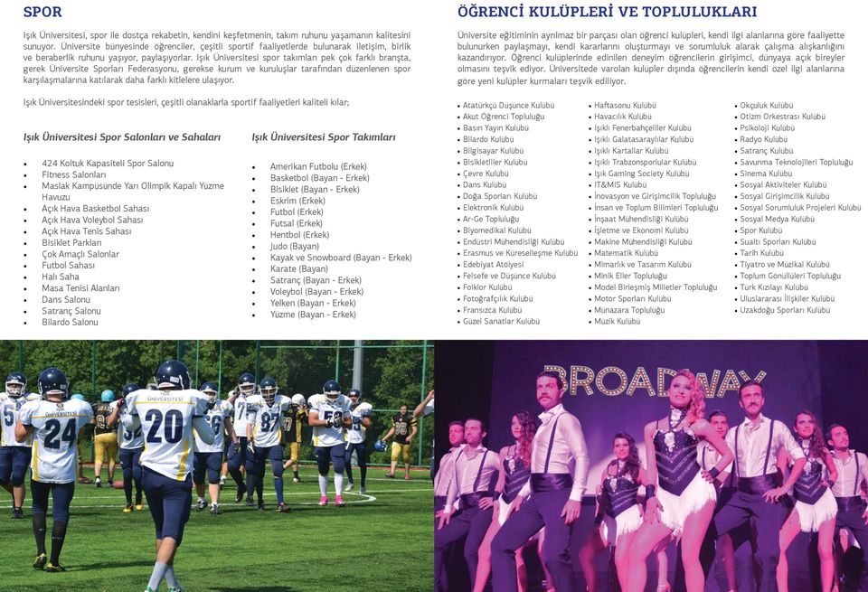 Işık Üniversitesi spor takımları pek çok farklı branşta, gerek Üniversite Sporları Federasyonu, gerekse kurum ve kuruluşlar tarafından düzenlenen spor karşılaşmalarına katılarak daha farklı kitlelere