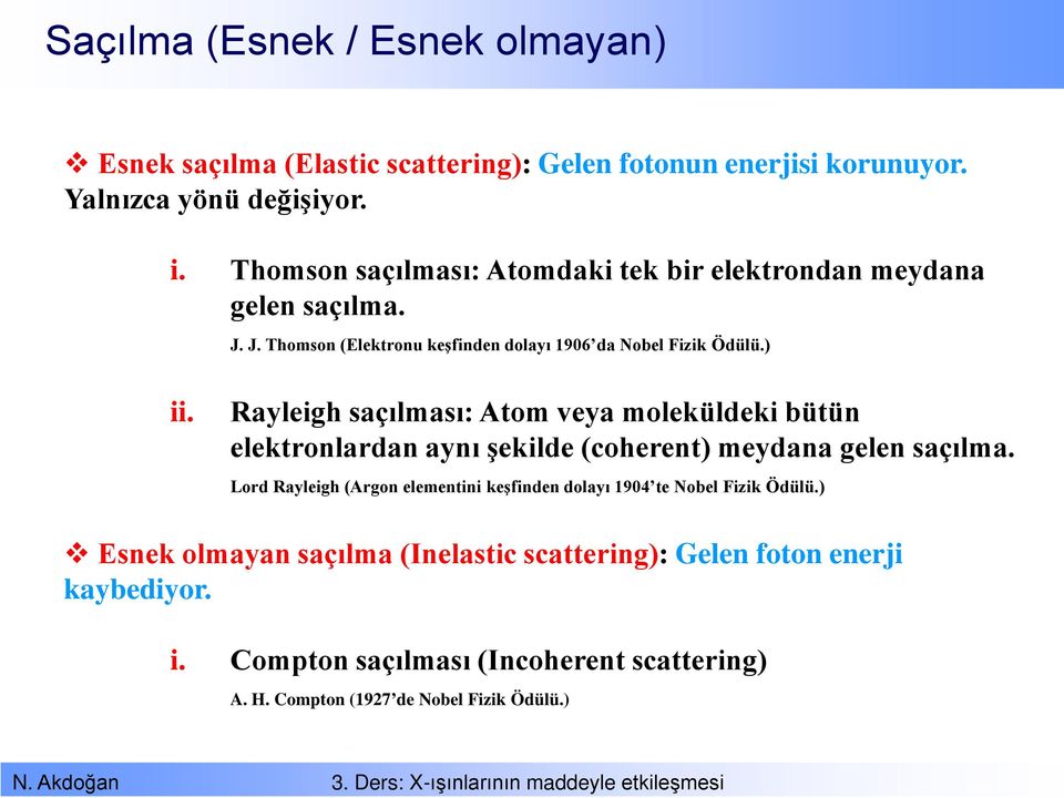 Rayleigh saçılması: Atom veya moleküldeki bütün elektronlardan aynı şekilde (coherent) meydana gelen saçılma.