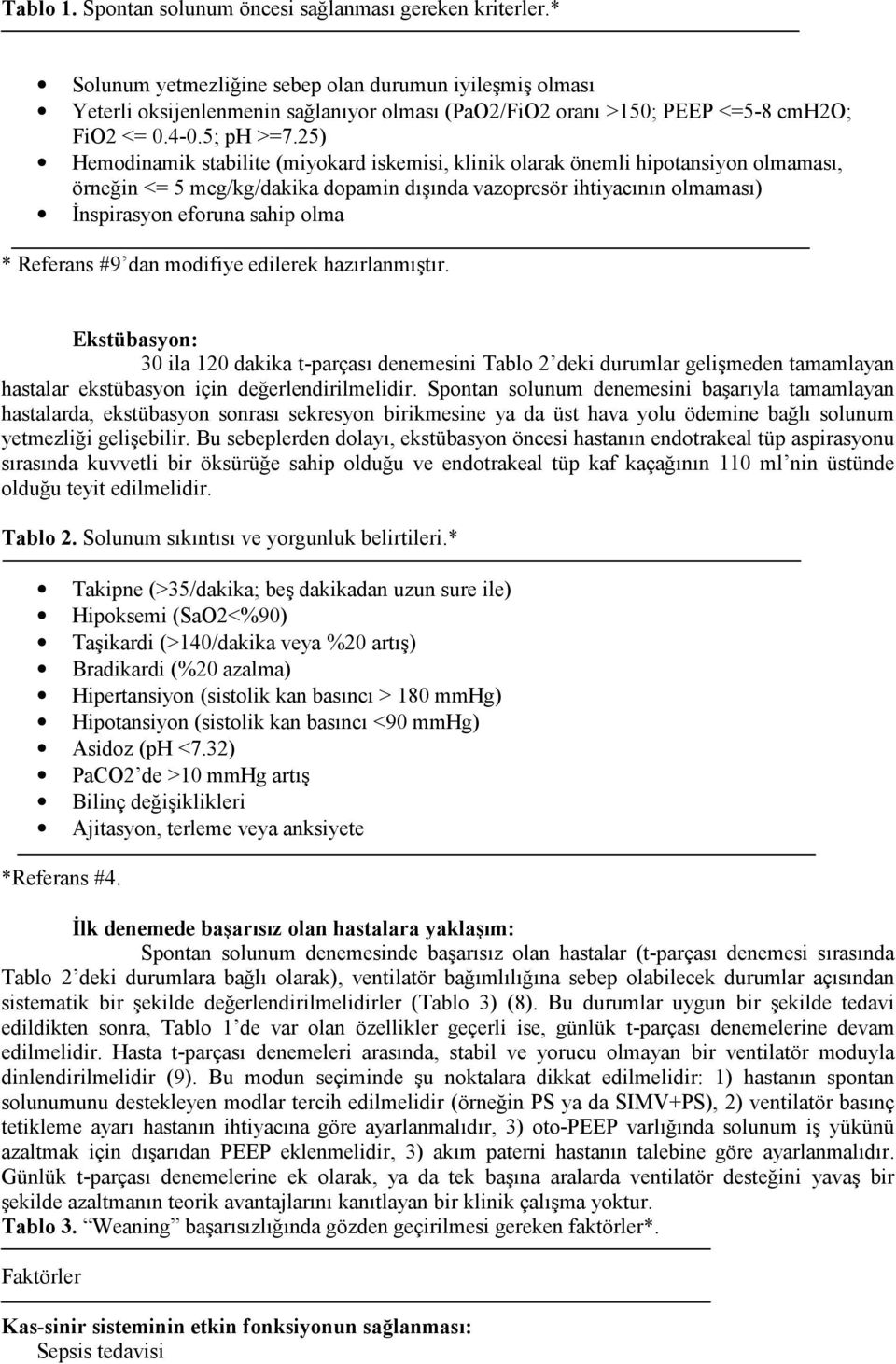 25) Hemodinamik stabilite (miyokard iskemisi, klinik olarak önemli hipotansiyon olmaması, örneğin <= 5 mcg/kg/dakika dopamin dışında vazopresör ihtiyacının olmaması) İnspirasyon eforuna sahip olma *