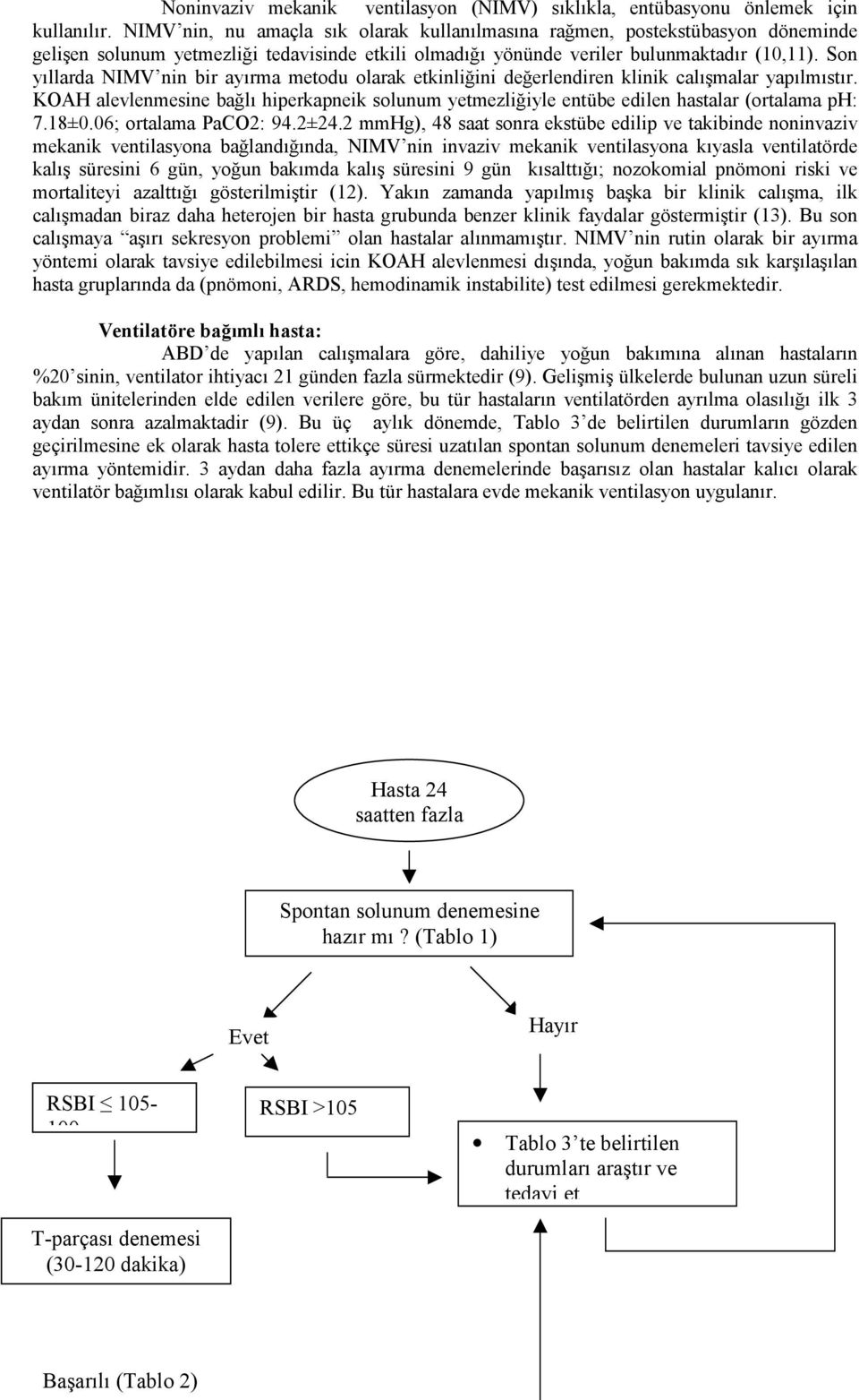 Son yıllarda NIMV nin bir ayırma metodu olarak etkinliğini değerlendiren klinik calışmalar yapılmıstır.