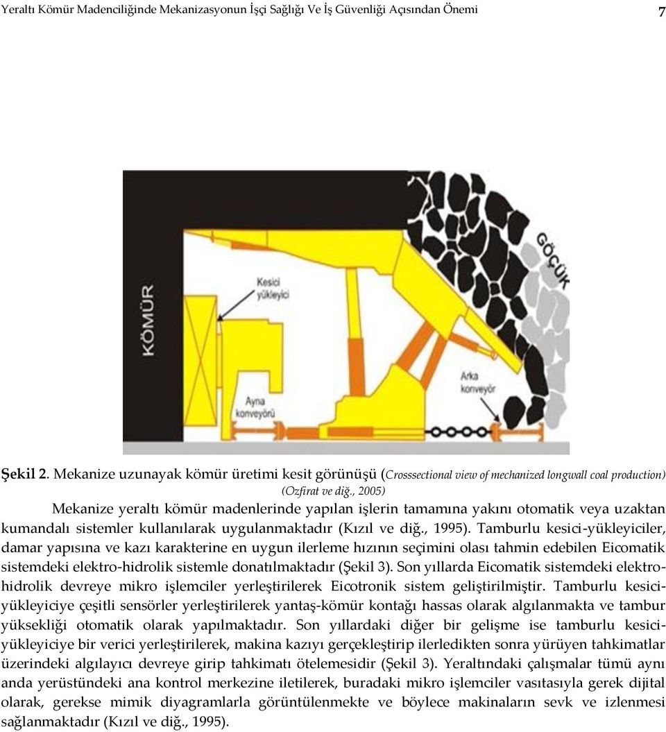 , 2005) Mekanize yeraltı kömür madenlerinde yapılan işlerin tamamına yakını otomatik veya uzaktan kumandalı sistemler kullanılarak uygulanmaktadır (Kızıl ve diğ., 1995).