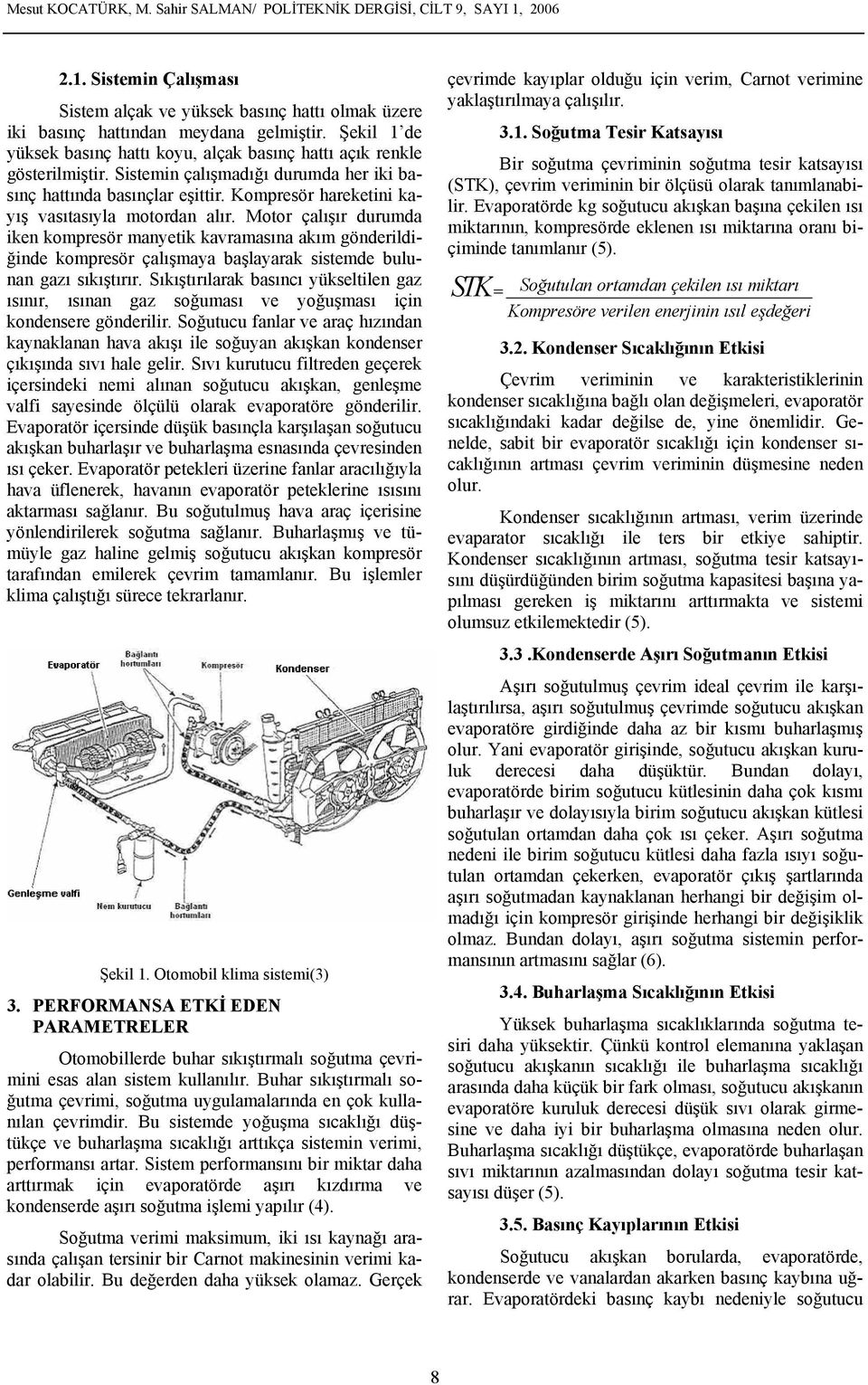 Kompresör hareketini kayış vasıtasıyla motordan alır. Motor çalışır durumda iken kompresör manyetik kavramasına akım gönderildiğinde kompresör çalışmaya başlayarak sistemde bulunan gazı sıkıştırır.