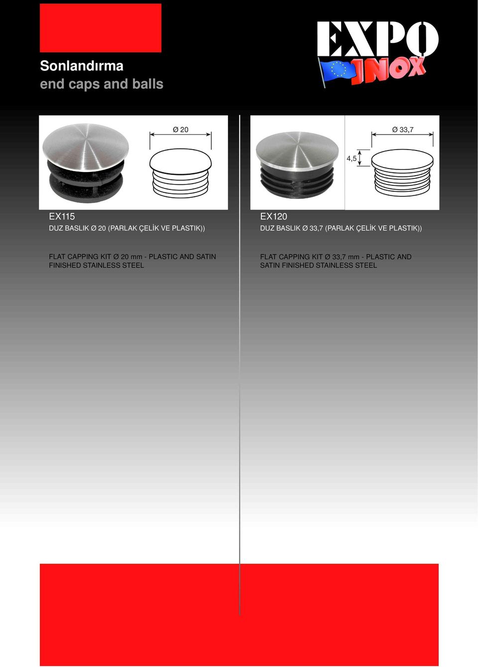 PLASTIK)) FLAT CAPPING KIT Ø 20 mm PLASTIC AND SATIN FINISHED