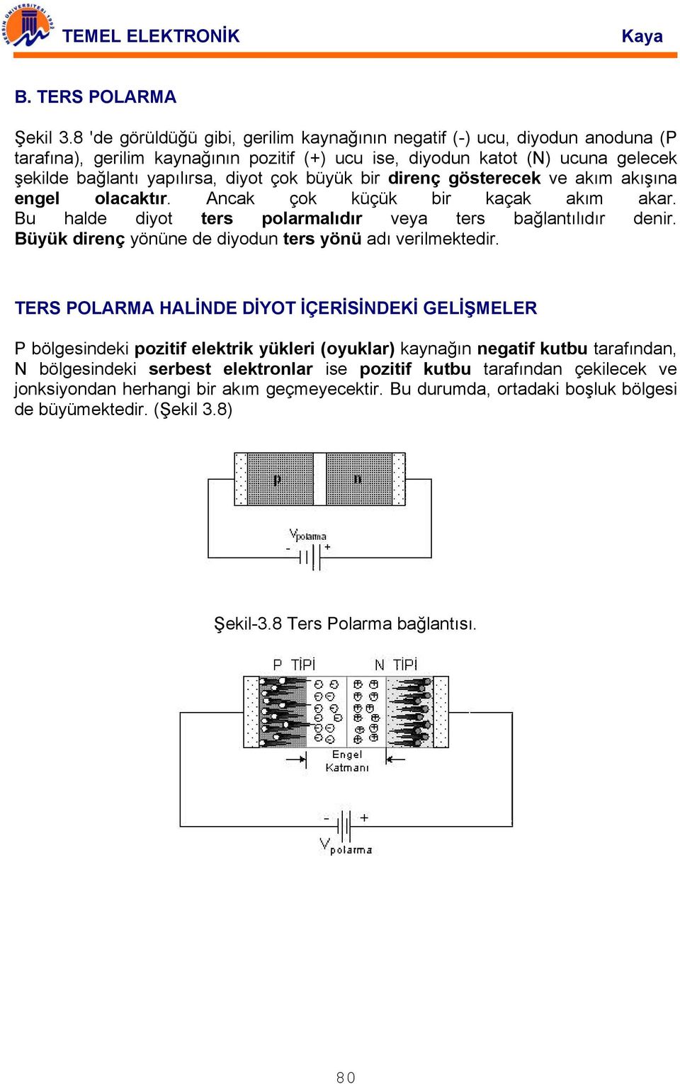 büyük bir direnç gösterecek ve akım akışına engel olacaktır. Ancak çok küçük bir kaçak akım akar. Bu halde diyot ters polarmalıdır veya ters bağlantılıdır denir.