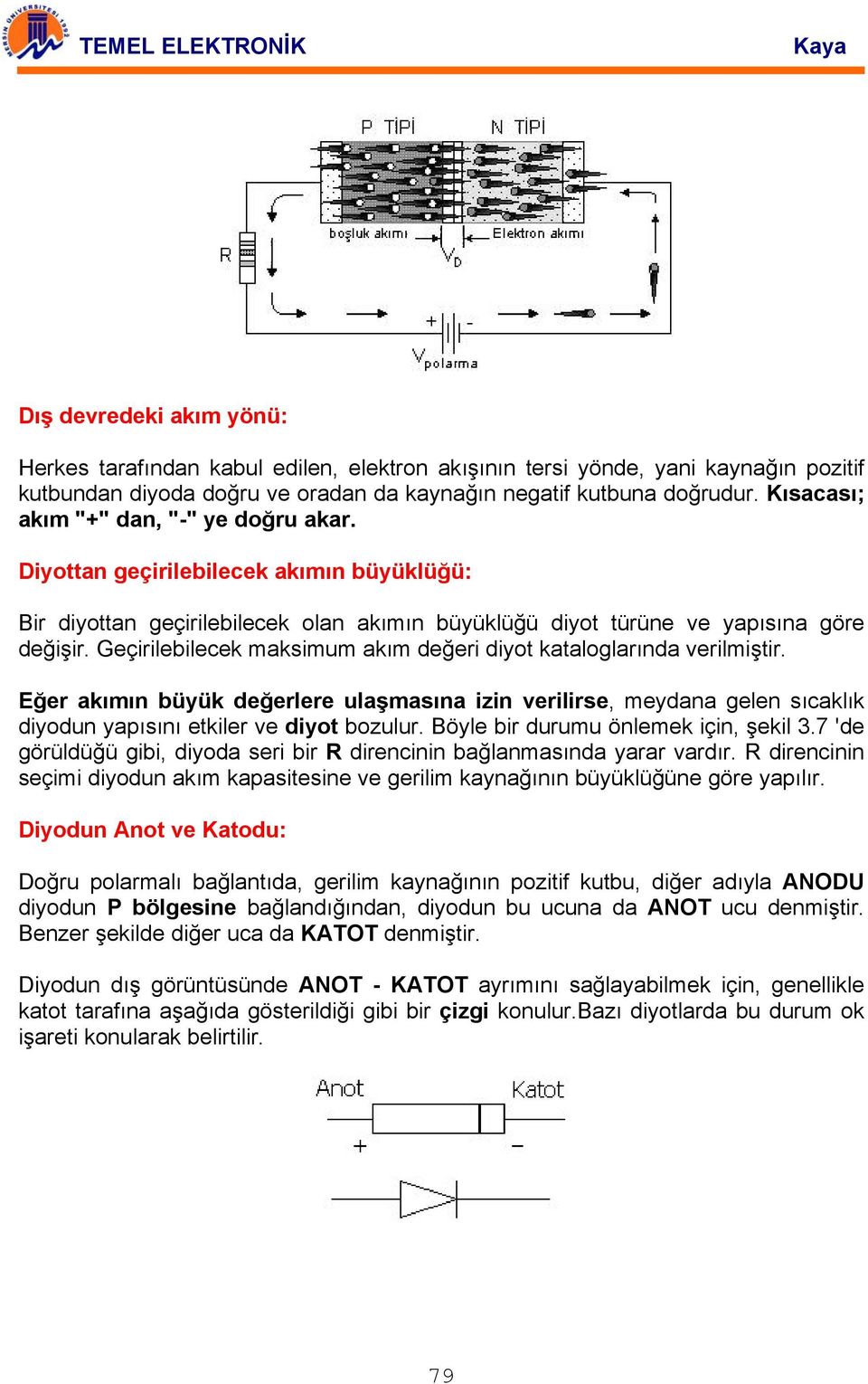 Geçirilebilecek maksimum akım değeri diyot kataloglarında verilmiştir. Eğer akımın büyük değerlere ulaşmasına izin verilirse, meydana gelen sıcaklık diyodun yapısını etkiler ve diyot bozulur.