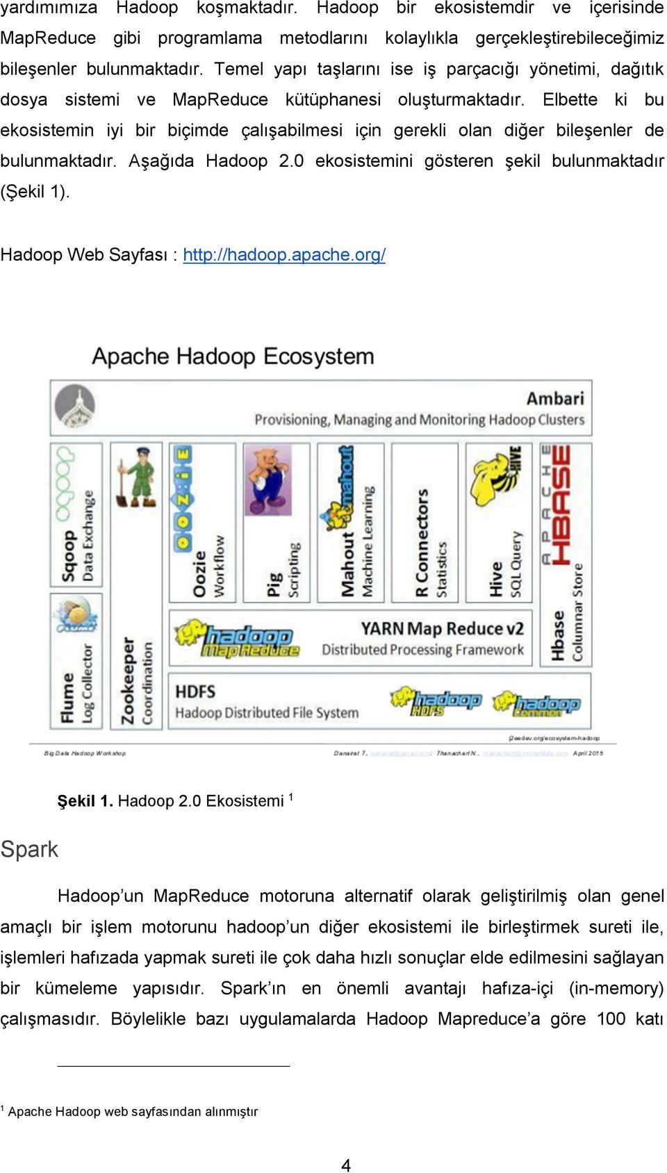 Elbette ki bu ekosistemin iyi bir biçimde çalışabilmesi için gerekli olan diğer bileşenler de bulunmaktadır. Aşağıda Hadoop 2.0 ekosistemini gösteren şekil bulunmaktadır (Şekil 1).