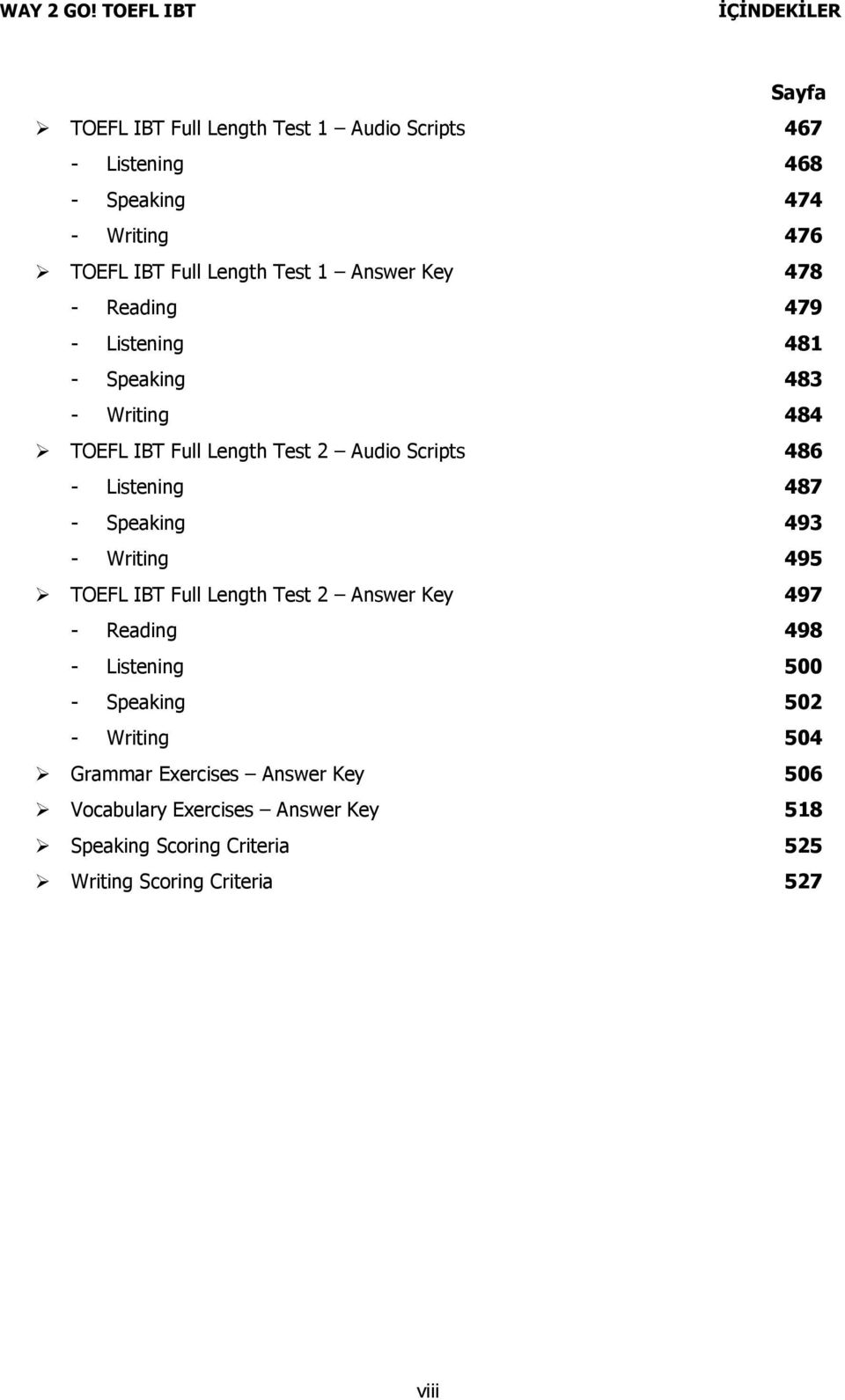 - Speaking 493 - Writing 495 TOEFL IBT Full Length Test 2 Answer Key 497 - Reading 498 - Listening 500 - Speaking 502 - Writing