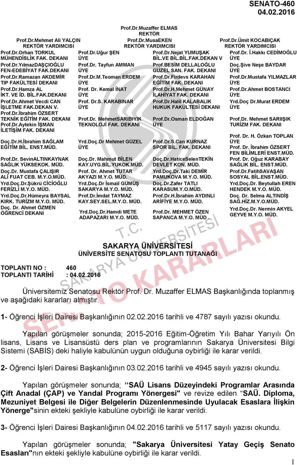 DEKANI ÜYE GÜZEL SAN. FAK. DEKANI ÜYE Prof.Dr.Ramazan AKDEMİR Prof.Dr.M.Teoman ERDEM Prof.Dr.Firdevs KARAHAN Prof.Dr.Mustafa YILMAZLAR TIP FAKÜLTESİ DEKANI ÜYE EĞİTİM FAK. DEKANI ÜYE Prof.Dr.Hamza AL Prof.