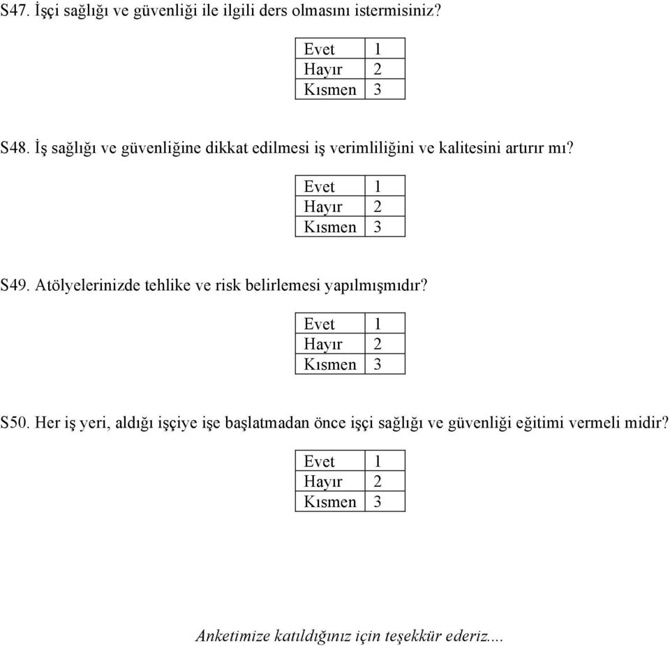 Atölyelerinizde tehlike ve risk belirlemesi yapılmışmıdır? S50.