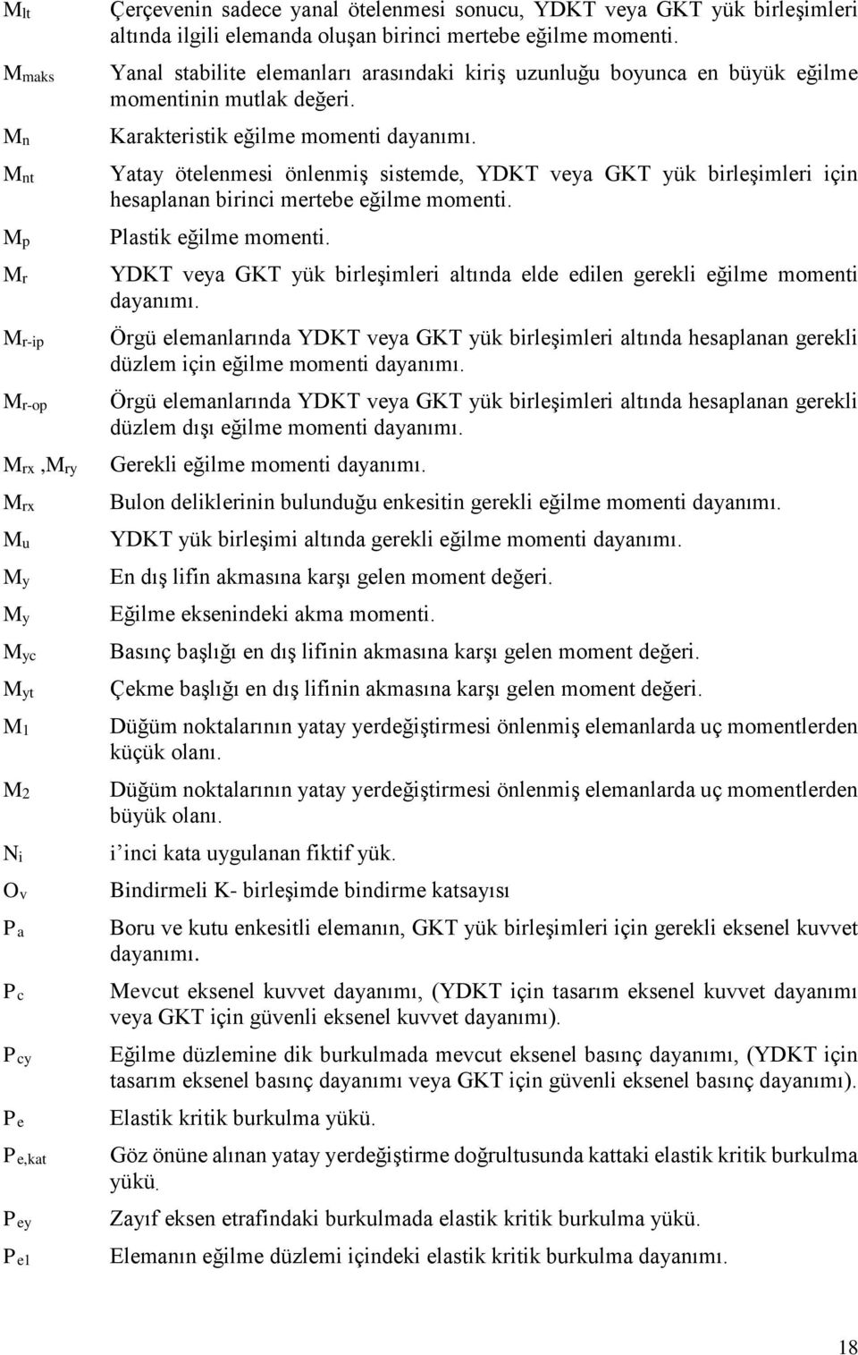 Yata ötelenmesi önlenmiş sistemde, YDKT vea GKT ük birleşimleri için hesaplanan birinci mertebe eğilme momenti. Plastik eğilme momenti.