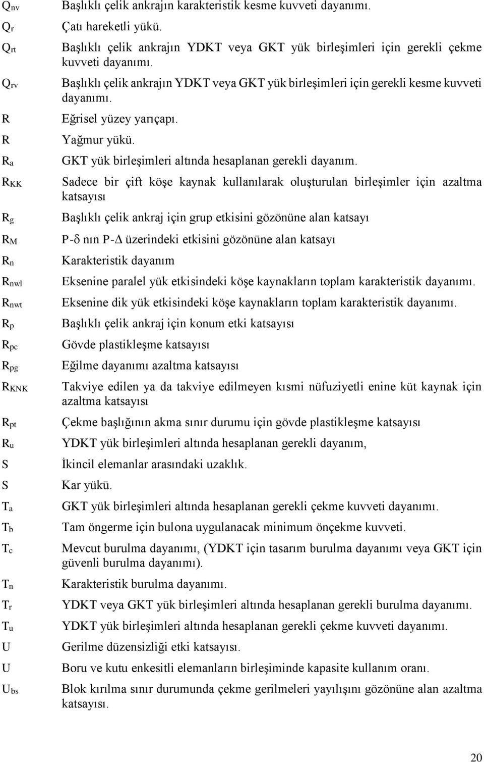 Yağmur ükü. GKT ük birleşimleri altında hesaplanan gerekli daanım.