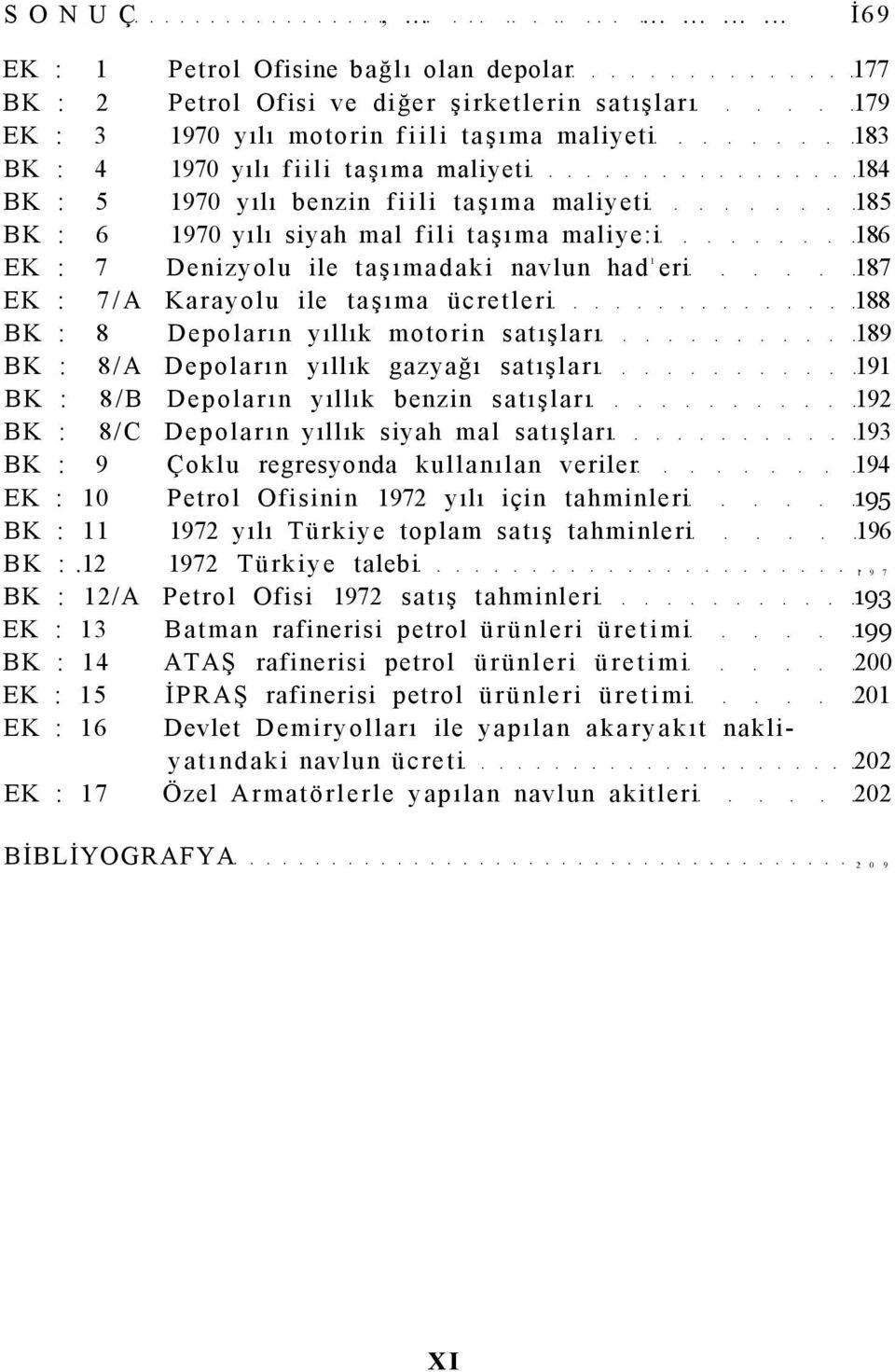 maliyeti 184 BK : 5 1970 yılı benzin fiili taşıma maliyeti 185 BK : 6 1970 yılı siyah mal fili taşıma maliye:i 186 EK : 7 Denizyolu ile taşımadaki navlun had 1 eri 187 EK : 7/A Karayolu ile taşıma