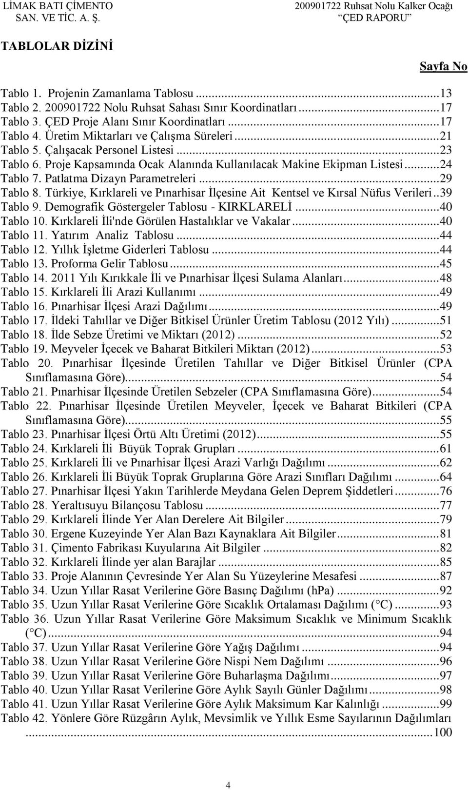 Patlatma Dizayn Parametreleri... 29 Tablo 8. Türkiye, Kırklareli ve Pınarhisar İlçesine Ait Kentsel ve Kırsal Nüfus Verileri.. 39 Tablo 9. Demografik Göstergeler Tablosu - KIRKLARELİ... 40 Tablo 10.