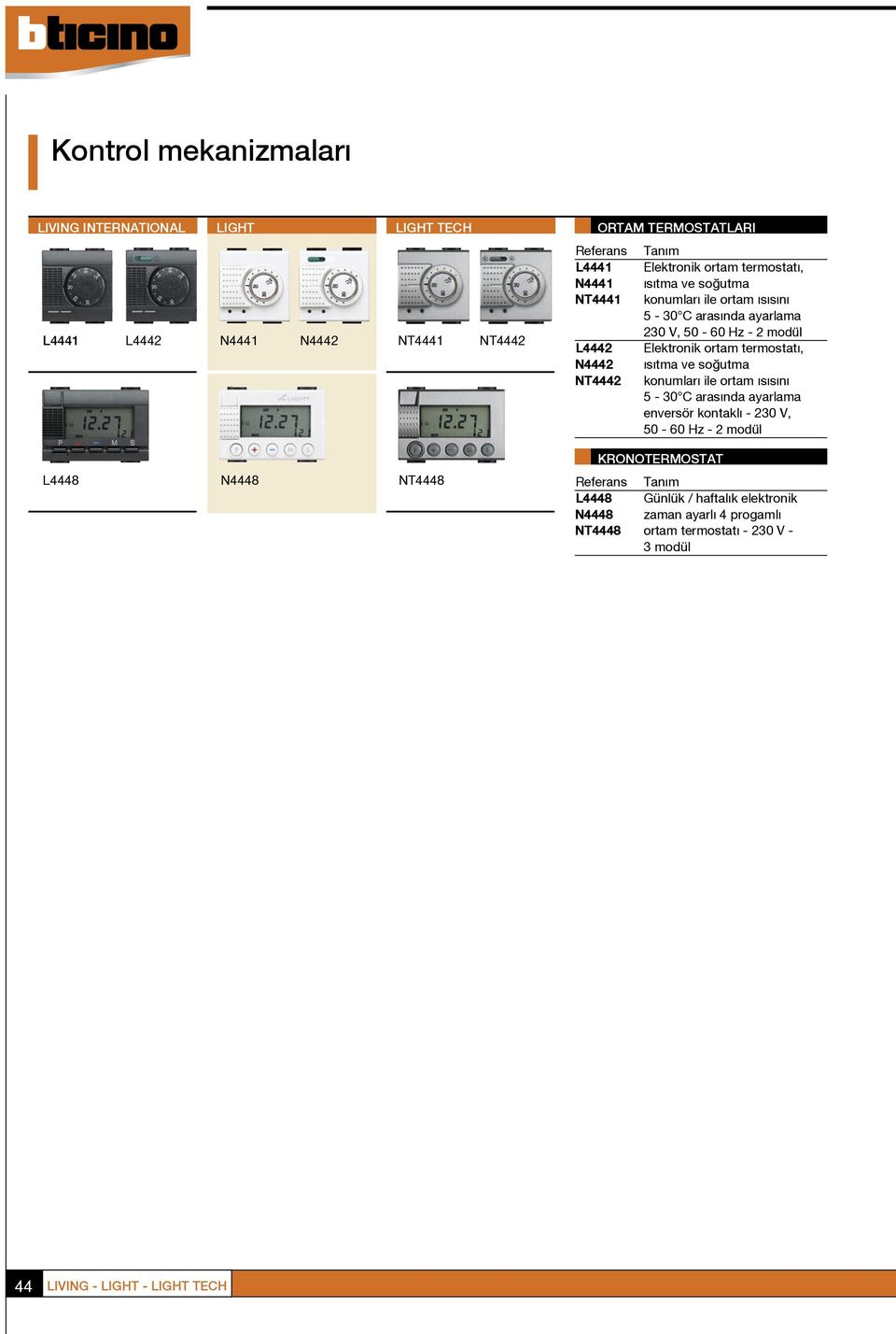 ortam termostat, s tma ve so utma konumlar ile ortam s s n 5-30 C aras nda ayarlama enversör kontakl - 230 V, 50-60 Hz - 2 modül