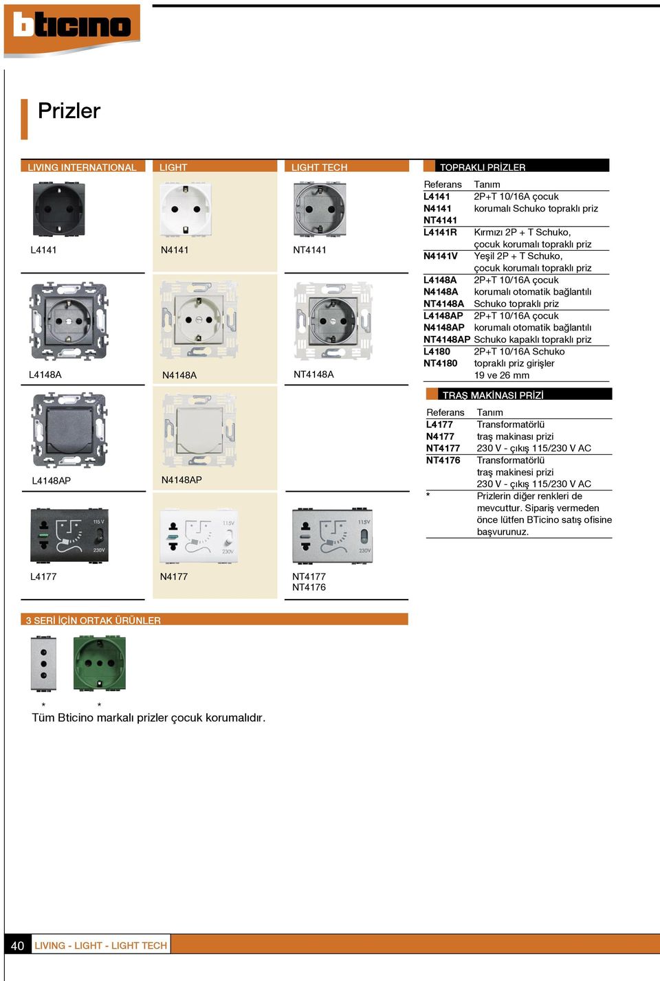 Schuko kapakl toprakl priz L4180 2P+T 10/16A Schuko NT4180 toprakl priz giri ler 19 ve 26 mm L4148AP N4148AP TRA MAK NASI PR Z L4177 Transformatörlü N4177 tra makinas prizi NT4177 230 V - ç k 115/230